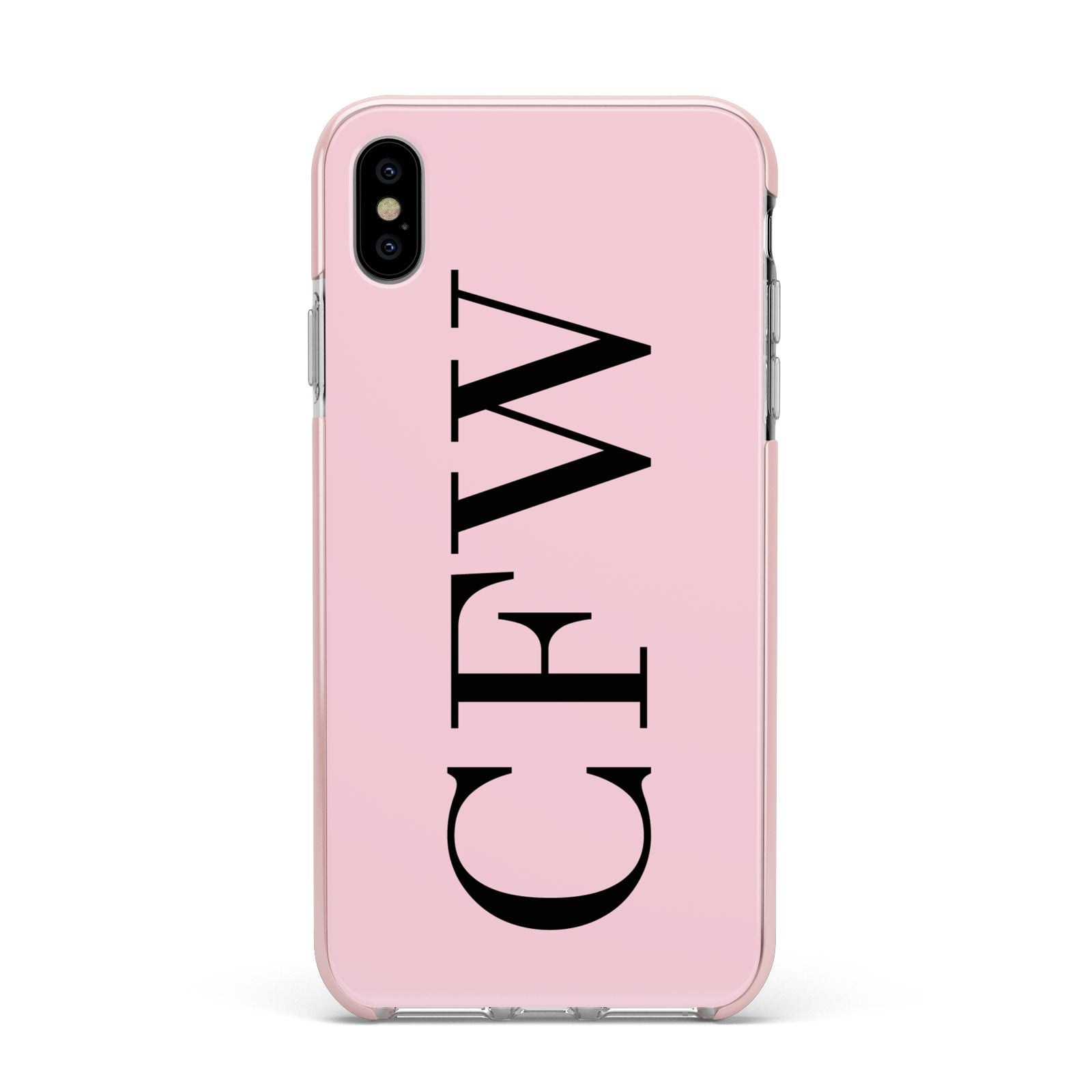 Personalised Black Pink Side Initials Apple iPhone Xs Max Impact Case Pink Edge on Silver Phone