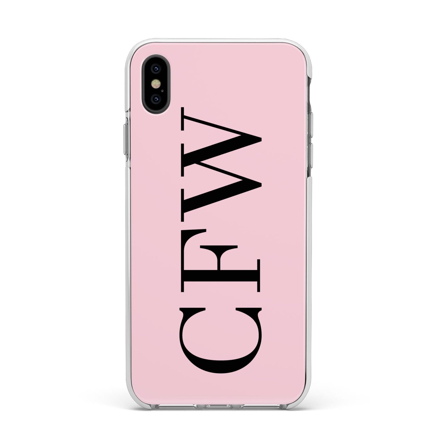 Personalised Black Pink Side Initials Apple iPhone Xs Max Impact Case White Edge on Black Phone