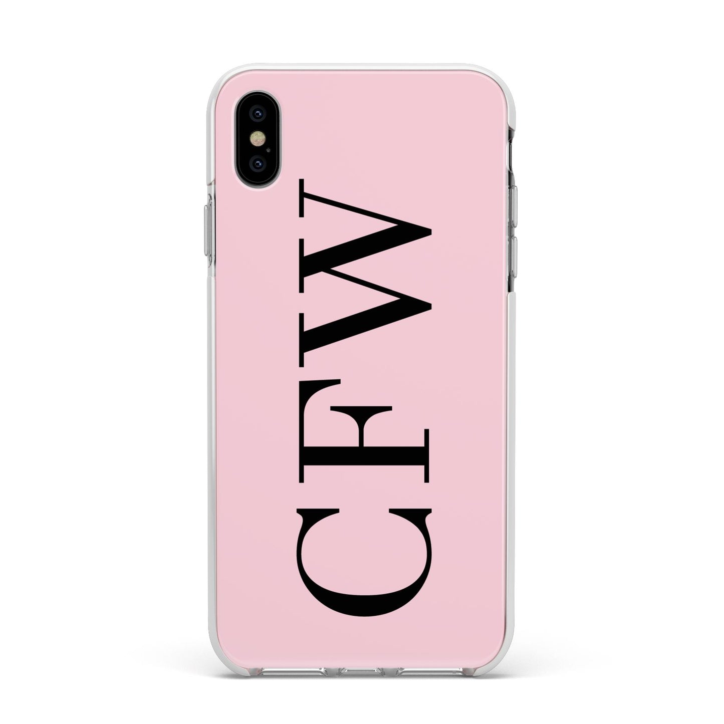 Personalised Black Pink Side Initials Apple iPhone Xs Max Impact Case White Edge on Silver Phone