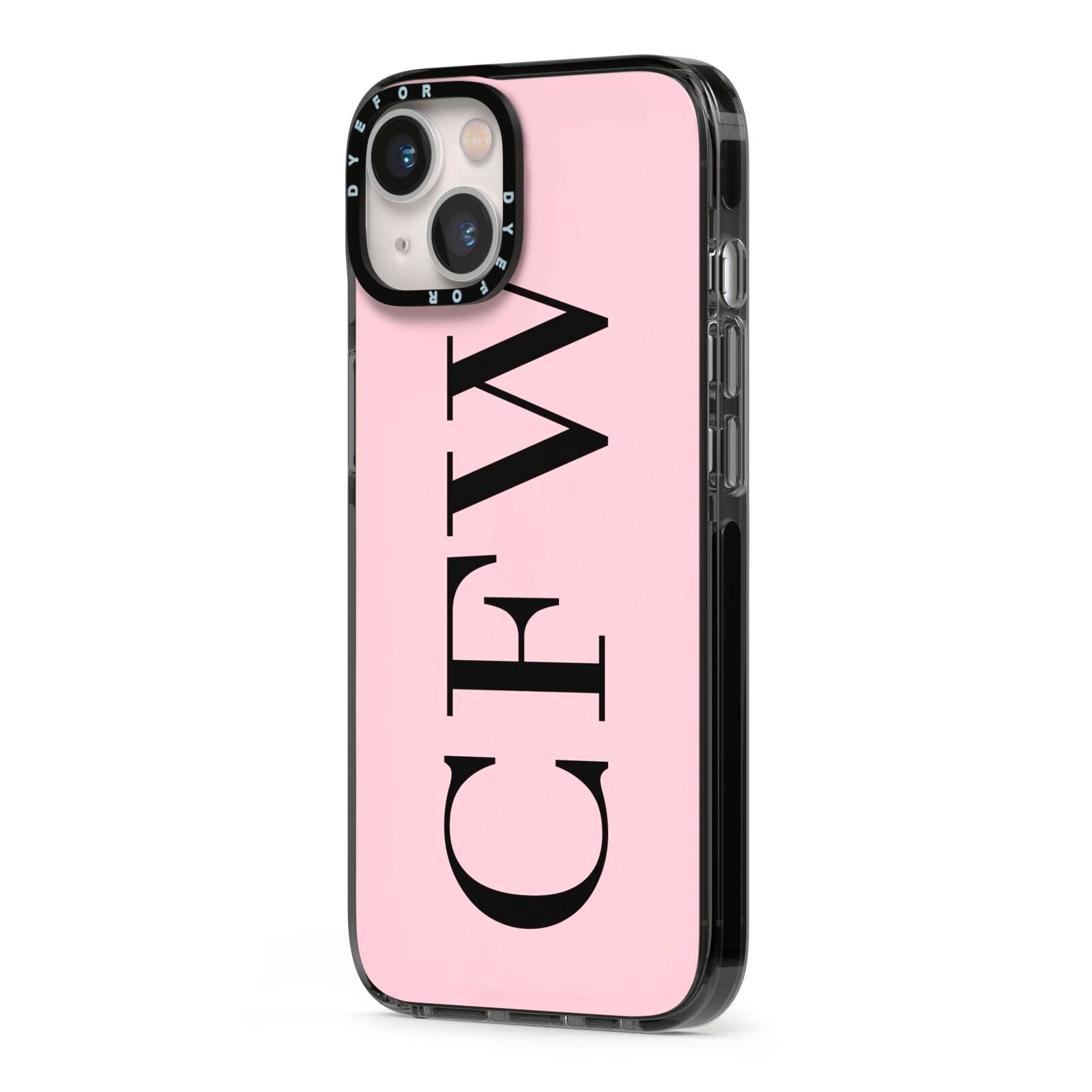 Personalised Black Pink Side Initials iPhone 13 Black Impact Case Side Angle on Silver phone