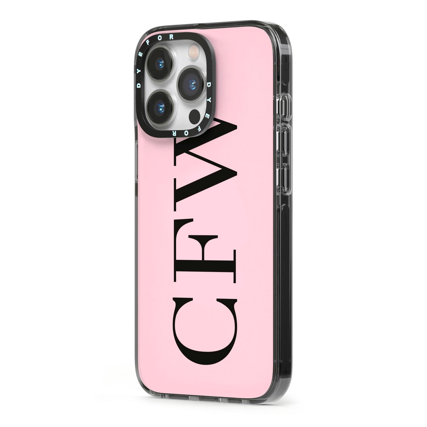 Personalised Black Pink Side Initials iPhone 13 Pro Black Impact Case Side Angle on Silver phone