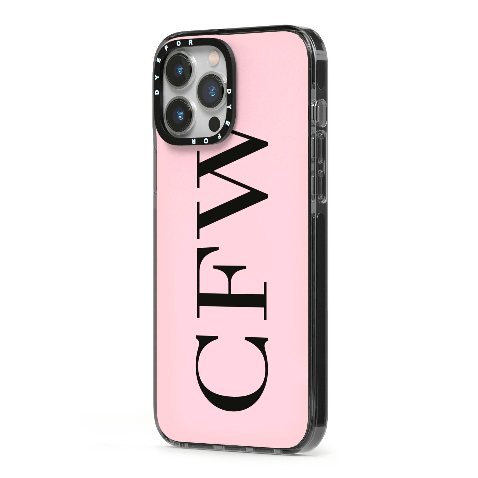 Personalised Black Pink Side Initials iPhone 13 Pro Max Black Impact Case Side Angle on Silver phone