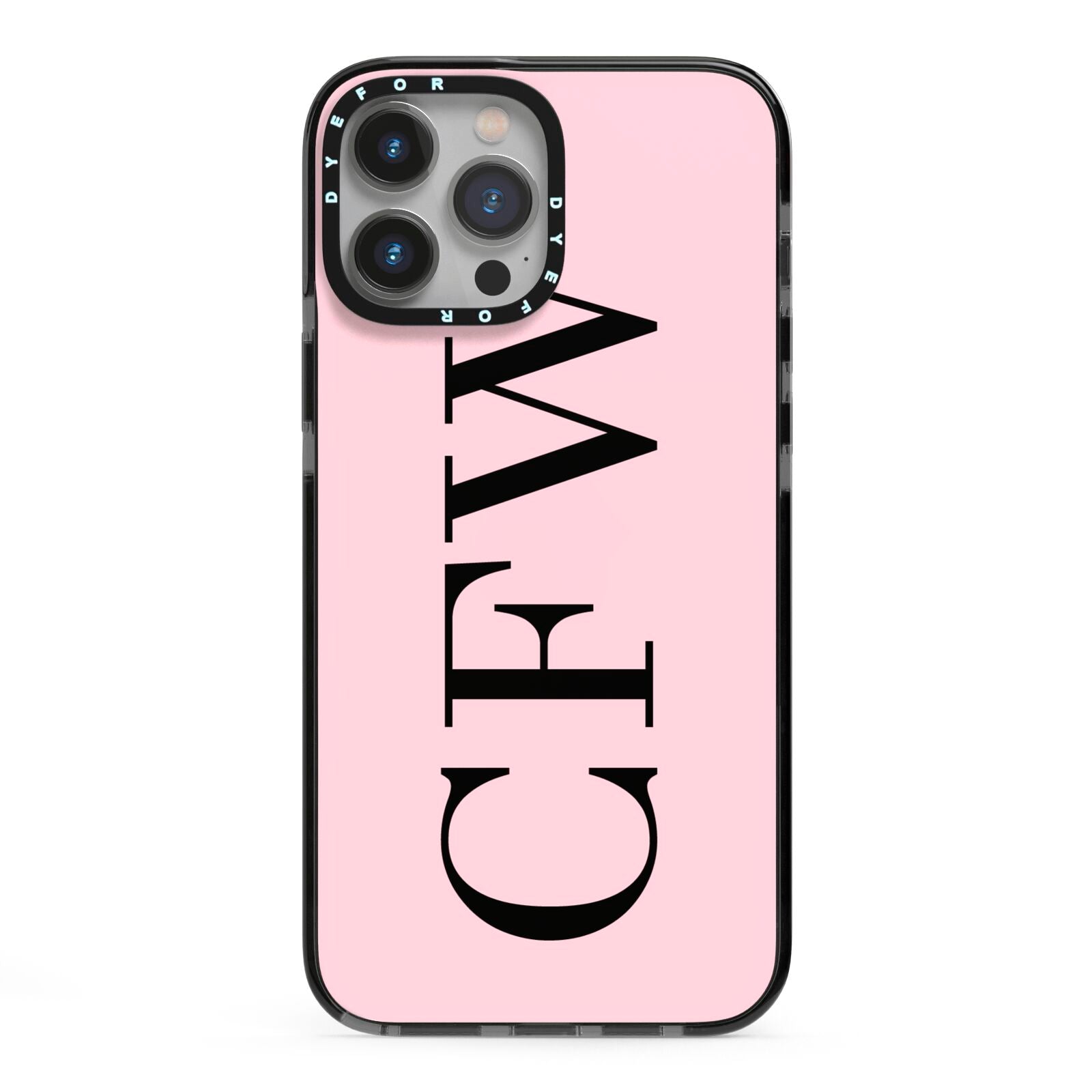 Personalised Black Pink Side Initials iPhone 13 Pro Max Black Impact Case on Silver phone