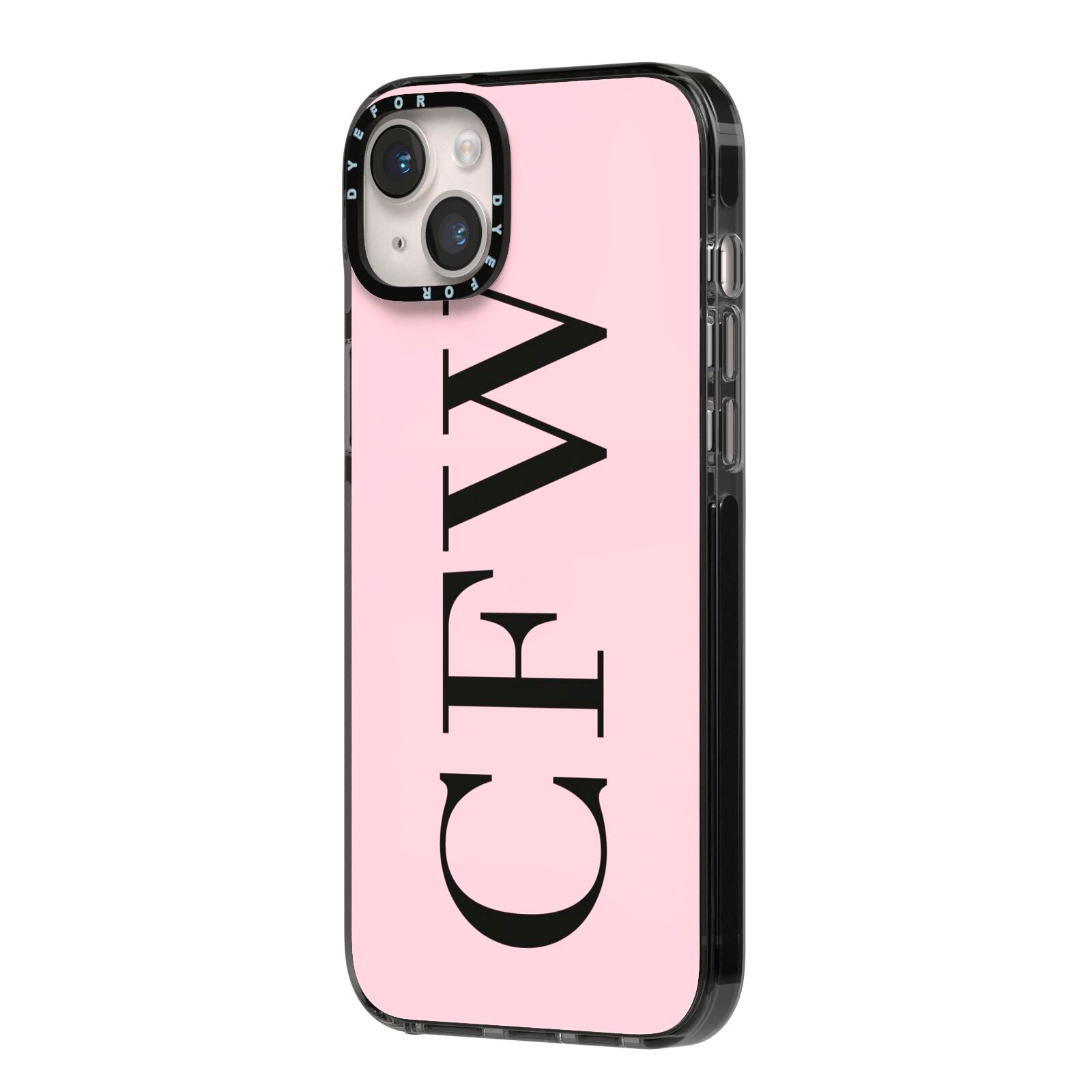 Personalised Black Pink Side Initials iPhone 14 Plus Black Impact Case Side Angle on Silver phone