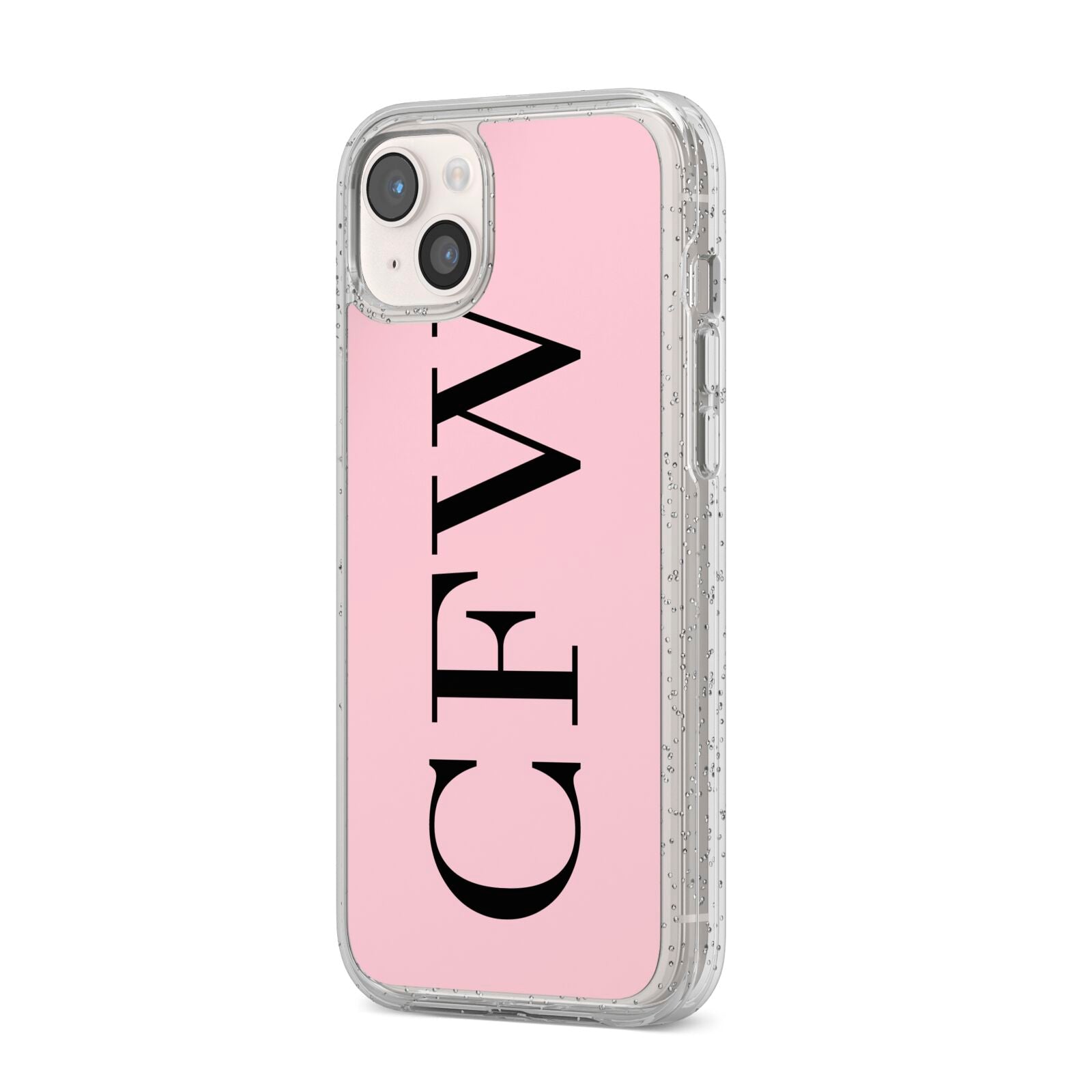 Personalised Black Pink Side Initials iPhone 14 Plus Glitter Tough Case Starlight Angled Image