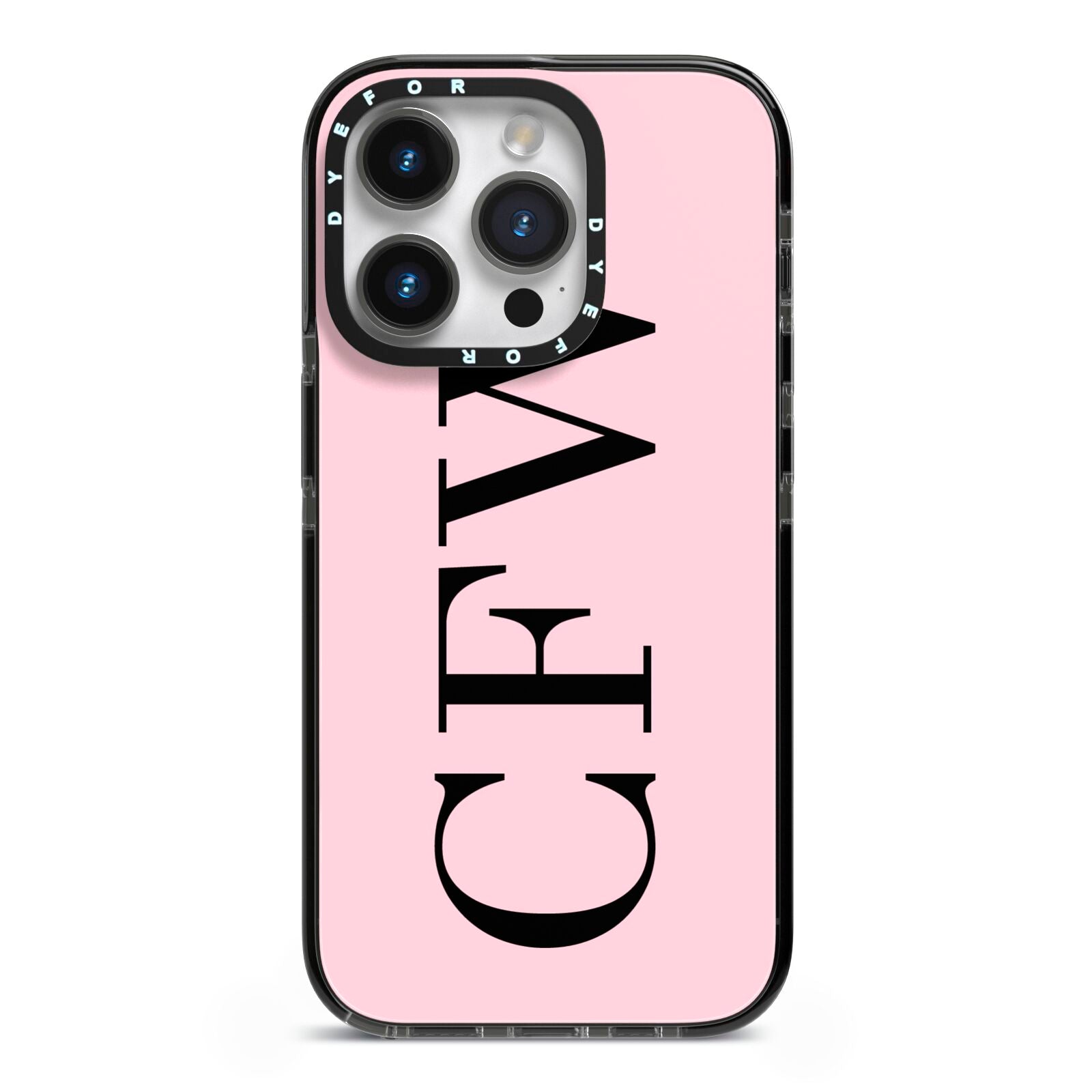 Personalised Black Pink Side Initials iPhone 14 Pro Black Impact Case on Silver phone