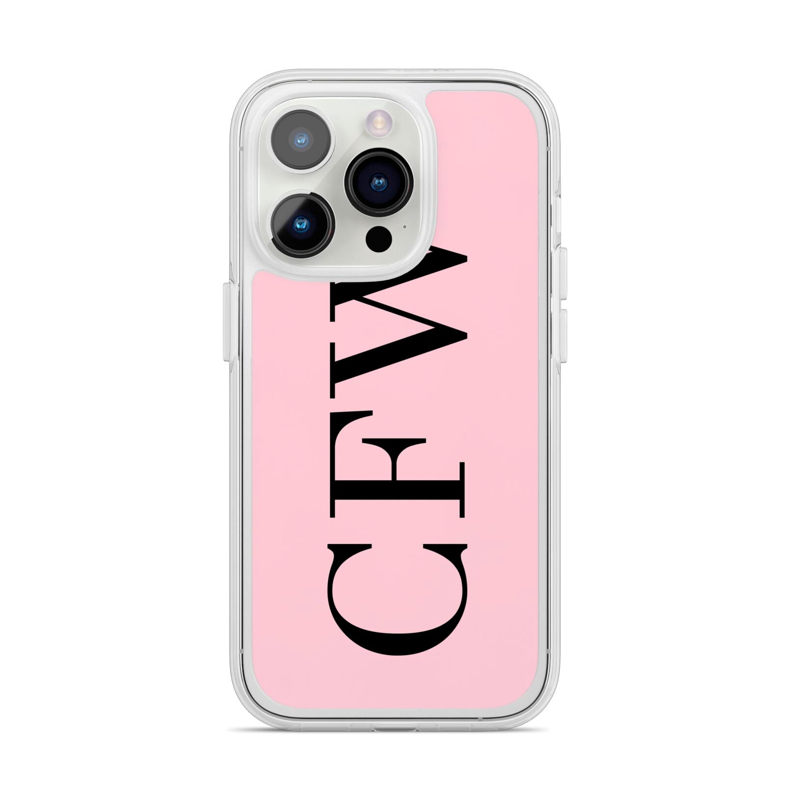 Personalised Black Pink Side Initials iPhone 14 Pro Clear Tough Case Silver