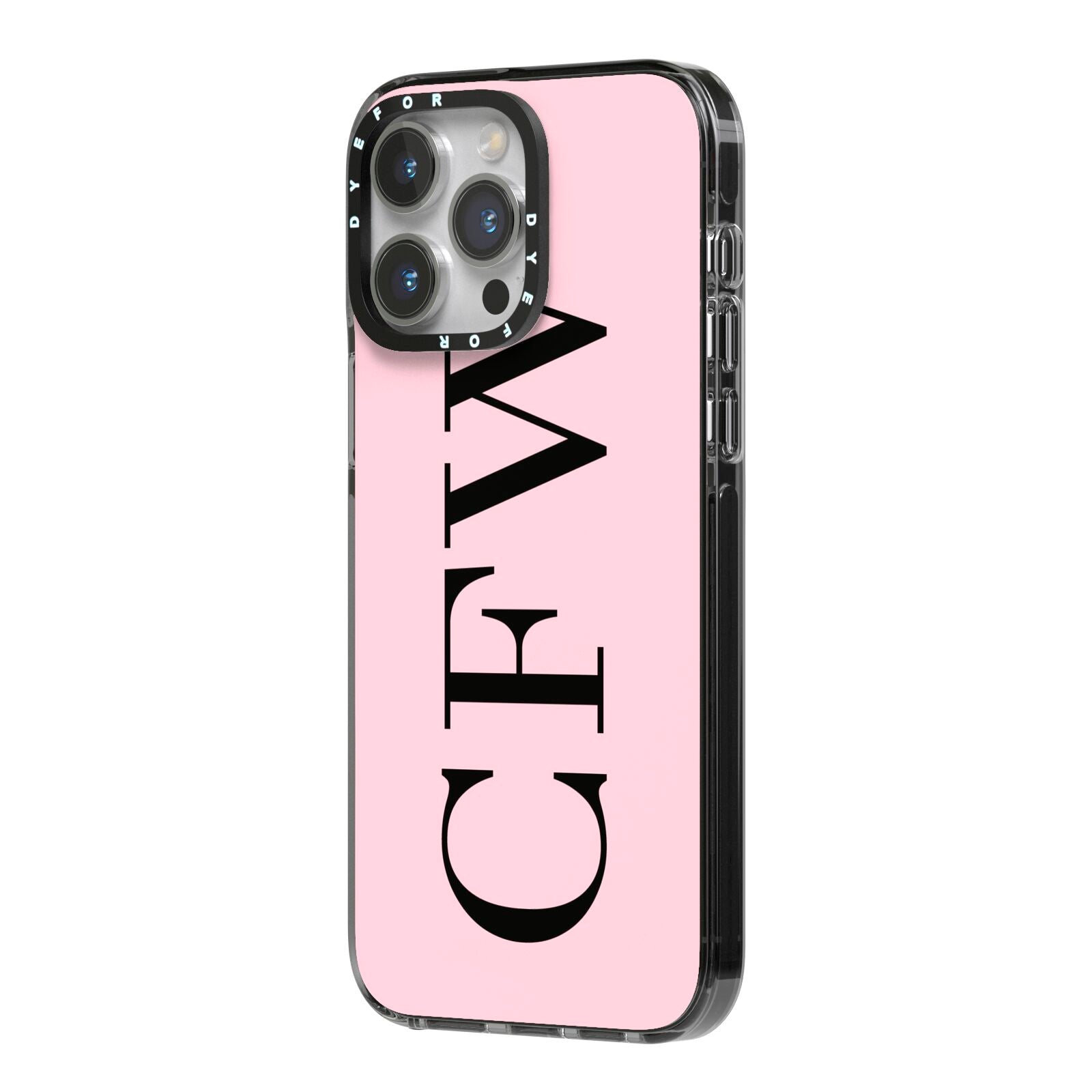 Personalised Black Pink Side Initials iPhone 14 Pro Max Black Impact Case Side Angle on Silver phone