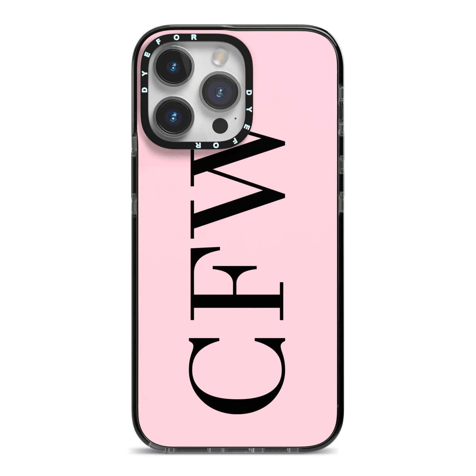 Personalised Black Pink Side Initials iPhone 14 Pro Max Black Impact Case on Silver phone