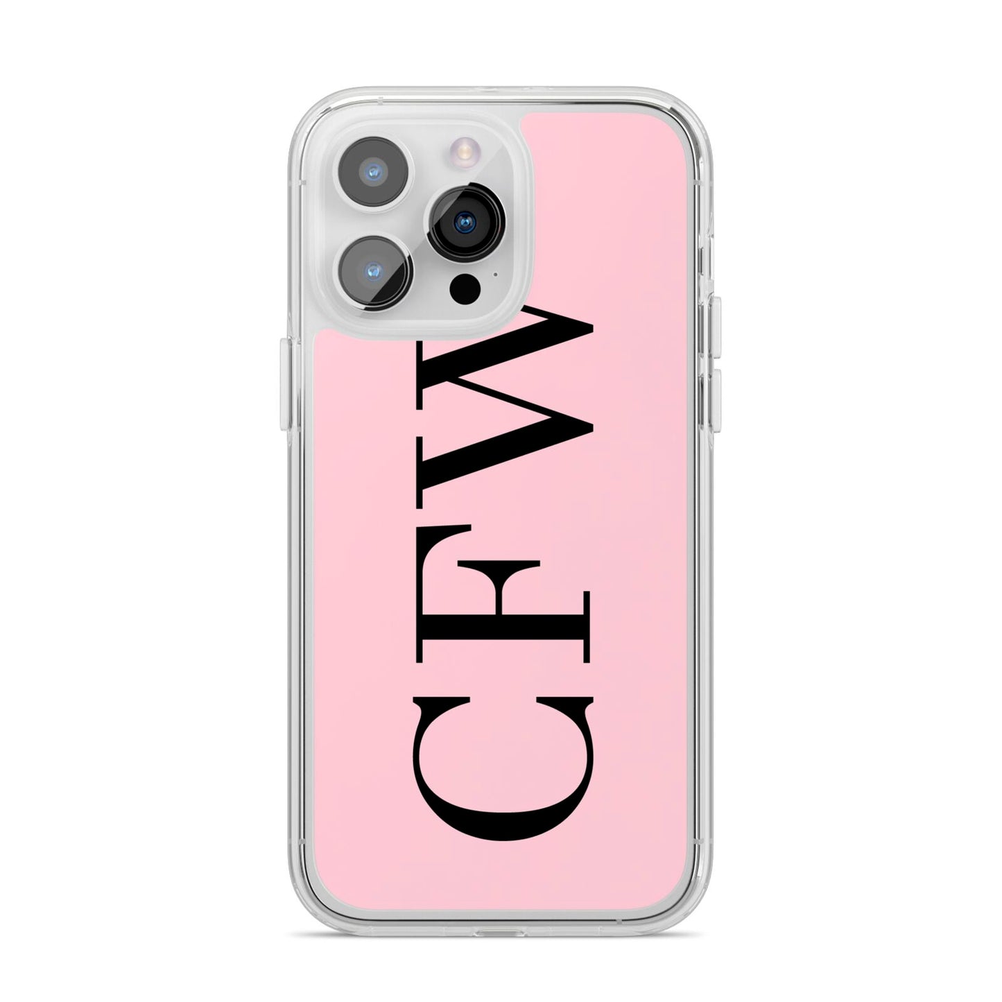 Personalised Black Pink Side Initials iPhone 14 Pro Max Clear Tough Case Silver