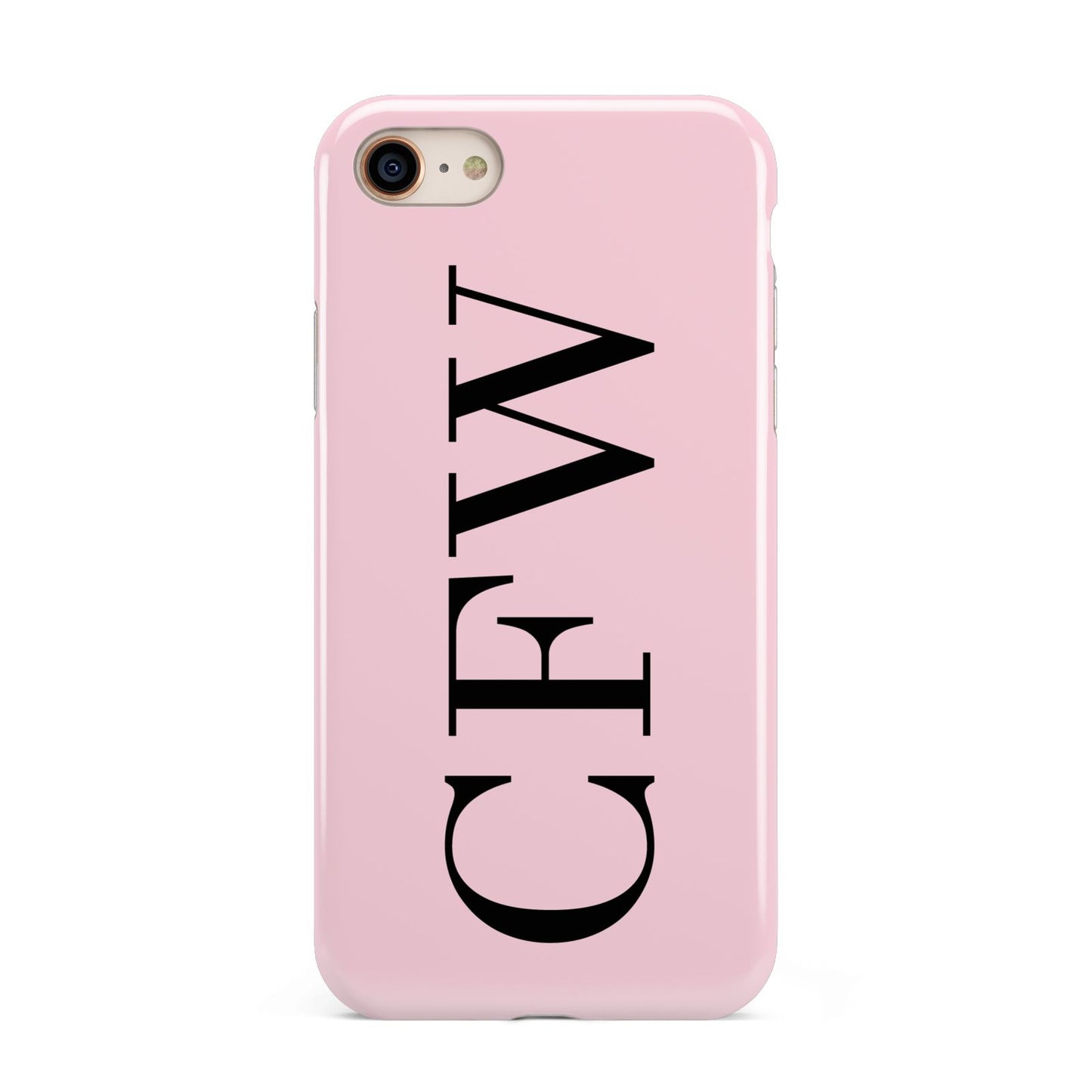 Personalised Black Pink Side Initials iPhone 8 3D Tough Case on Gold Phone