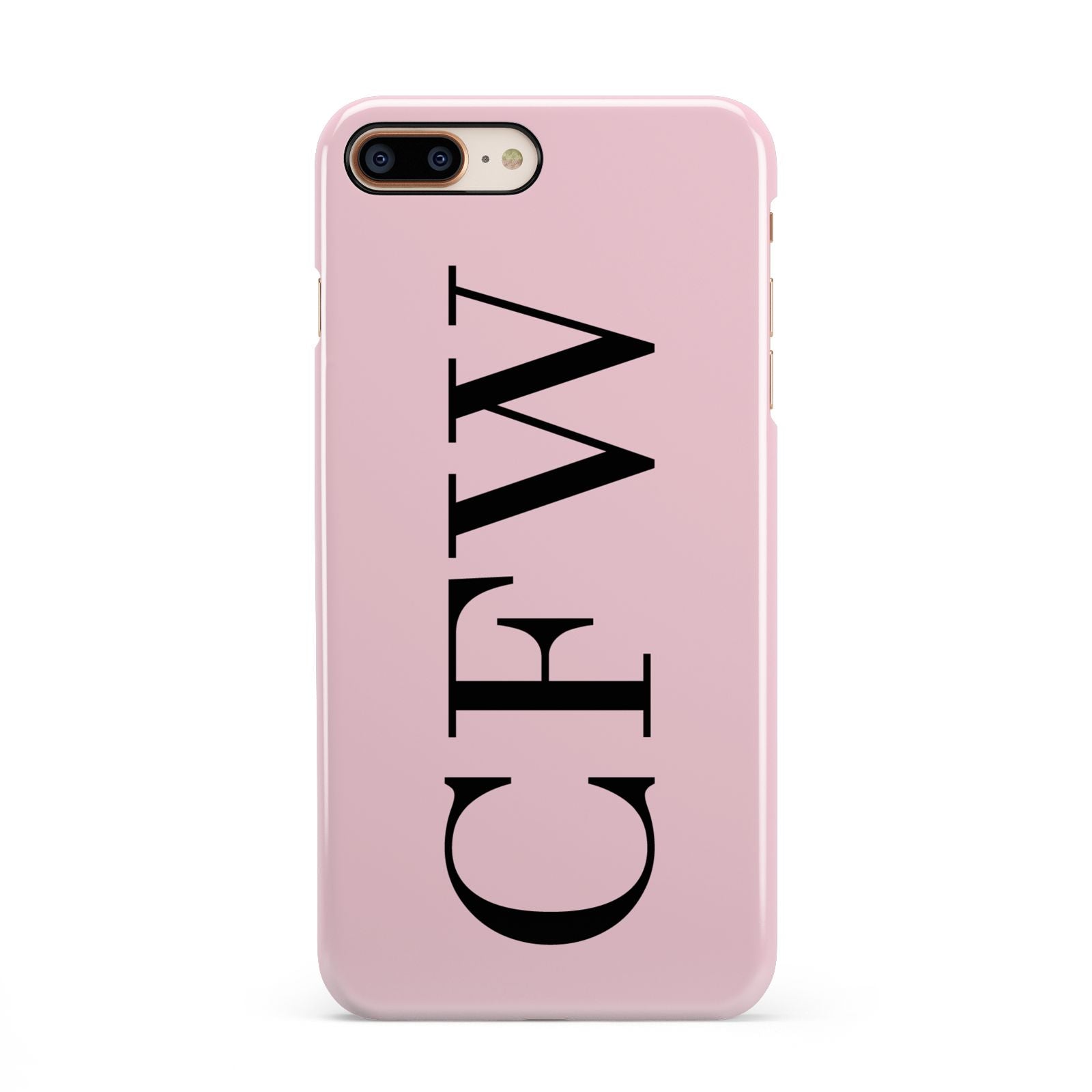 Personalised Black Pink Side Initials iPhone 8 Plus 3D Snap Case on Gold Phone