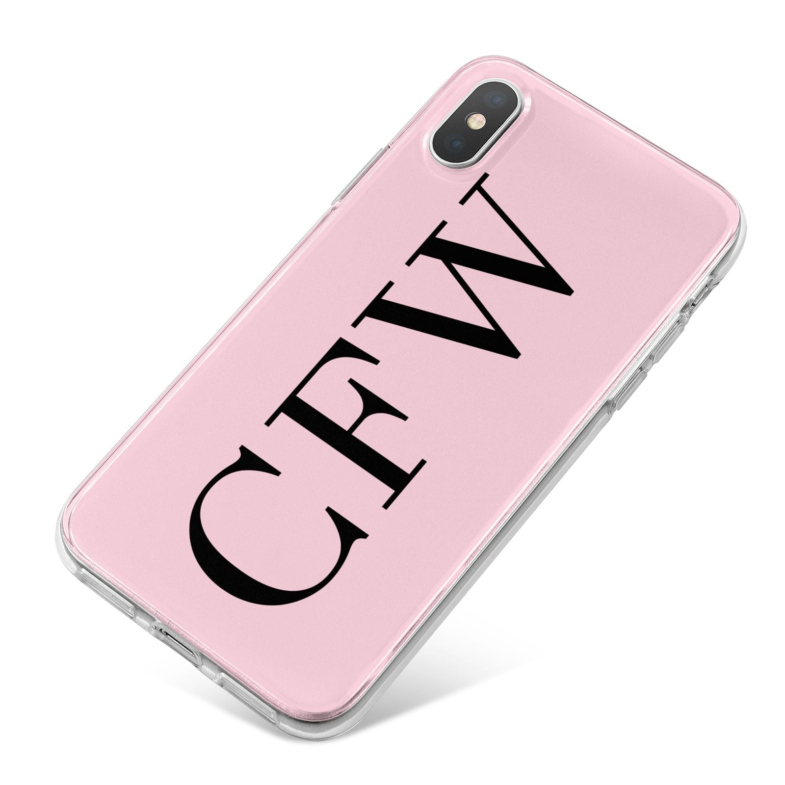 Personalised Black Pink Side Initials iPhone X Bumper Case on Silver iPhone