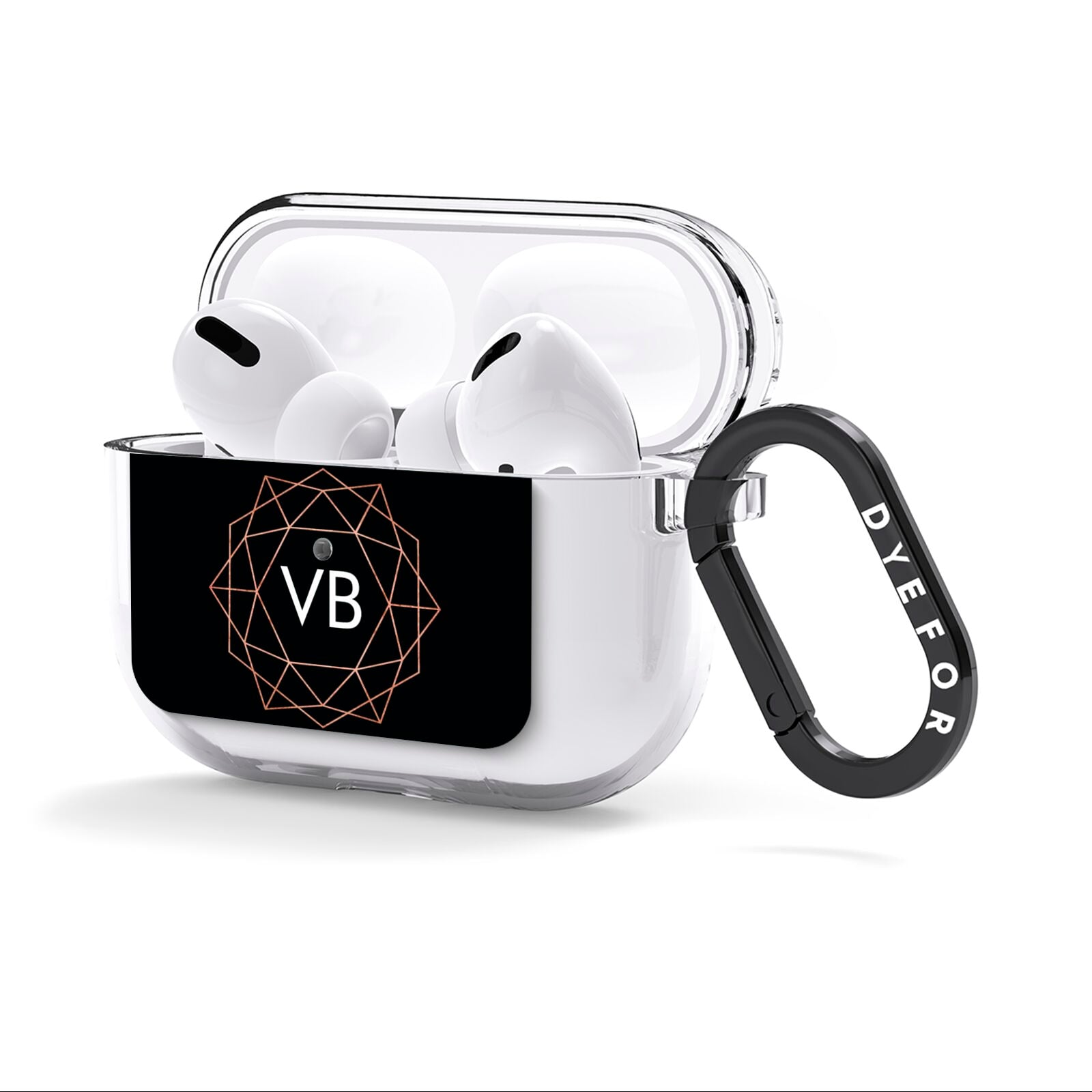 Personalised Black Rose Gold Initials Geometric AirPods Clear Case 3rd Gen Side Image