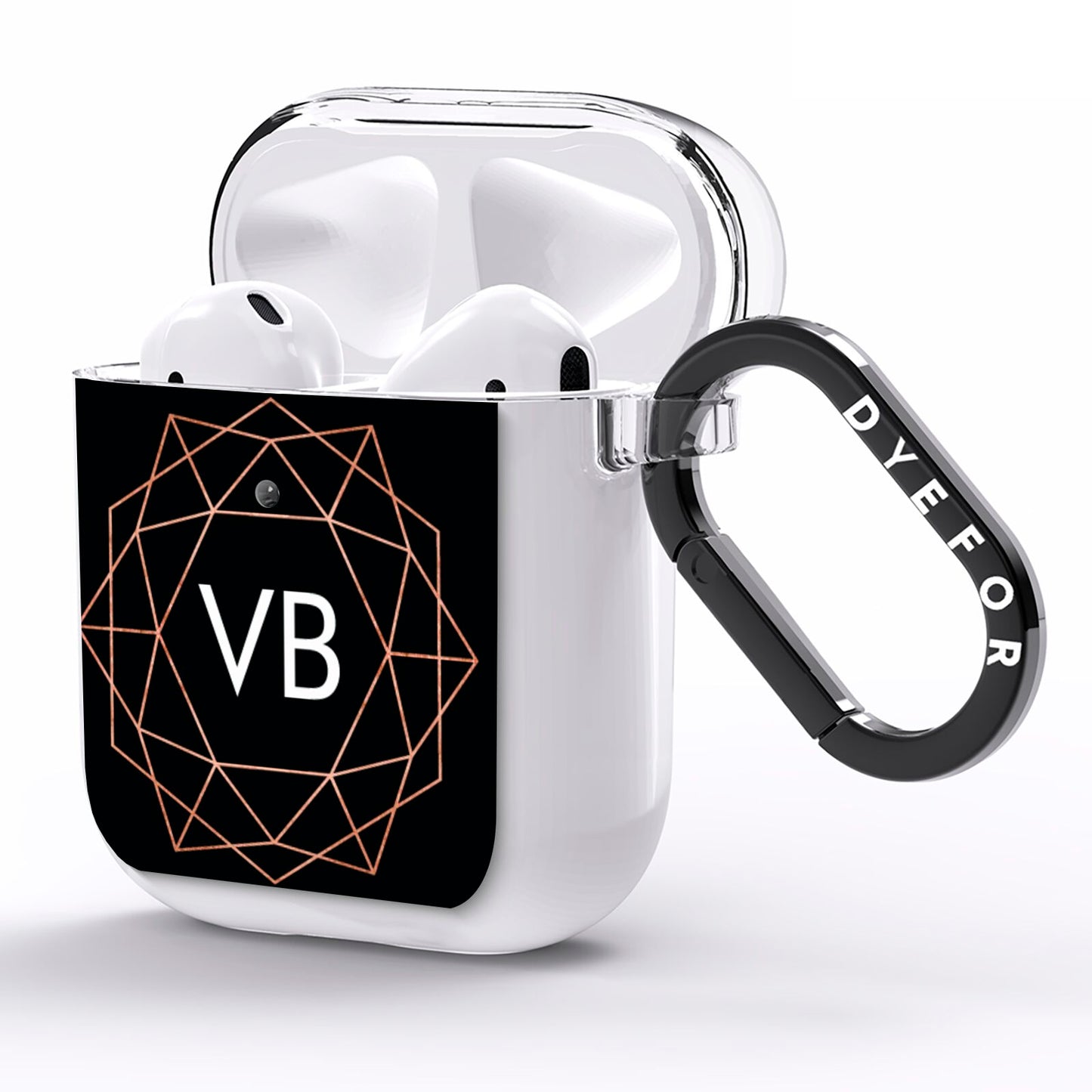 Personalised Black Rose Gold Initials Geometric AirPods Clear Case Side Image