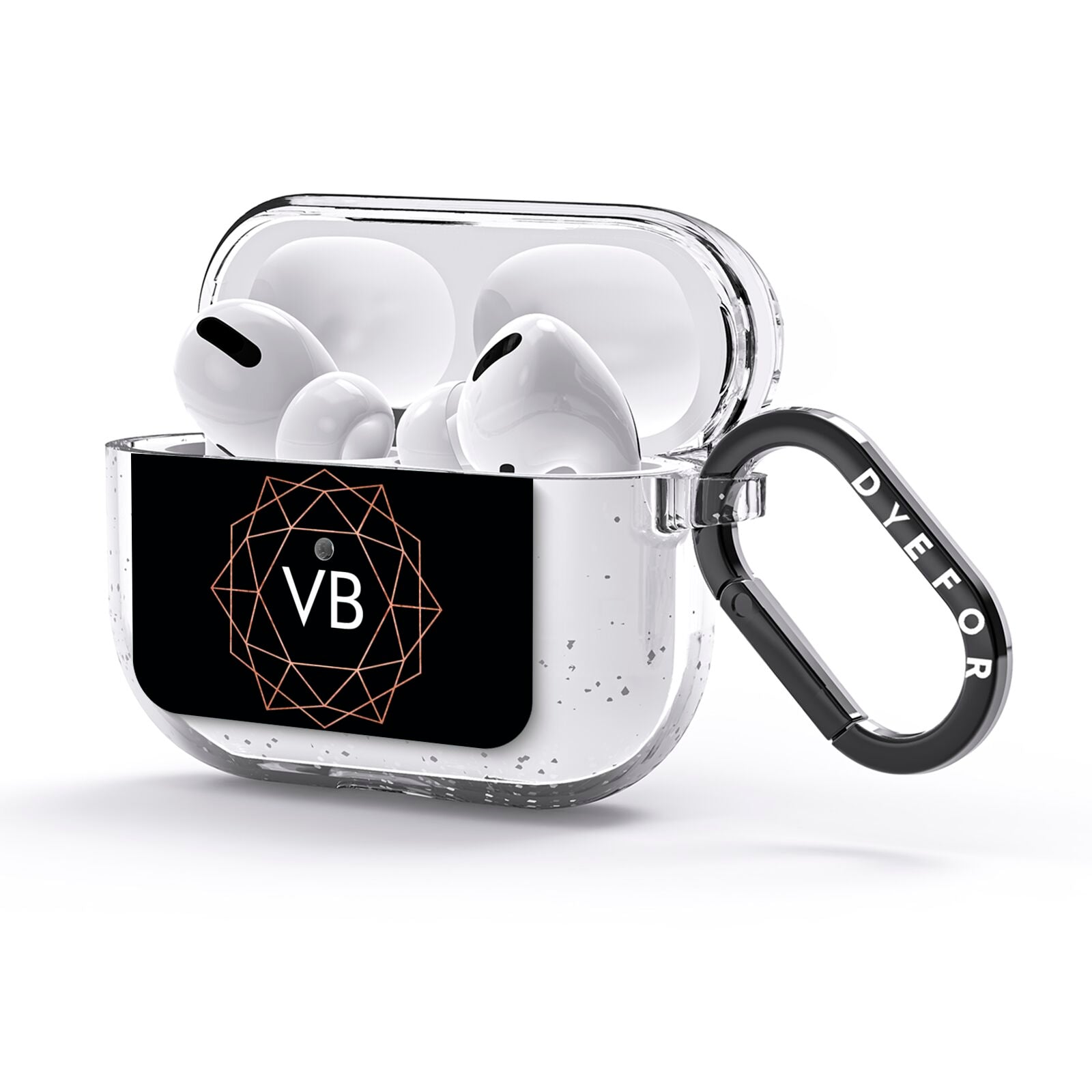 Personalised Black Rose Gold Initials Geometric AirPods Glitter Case 3rd Gen Side Image