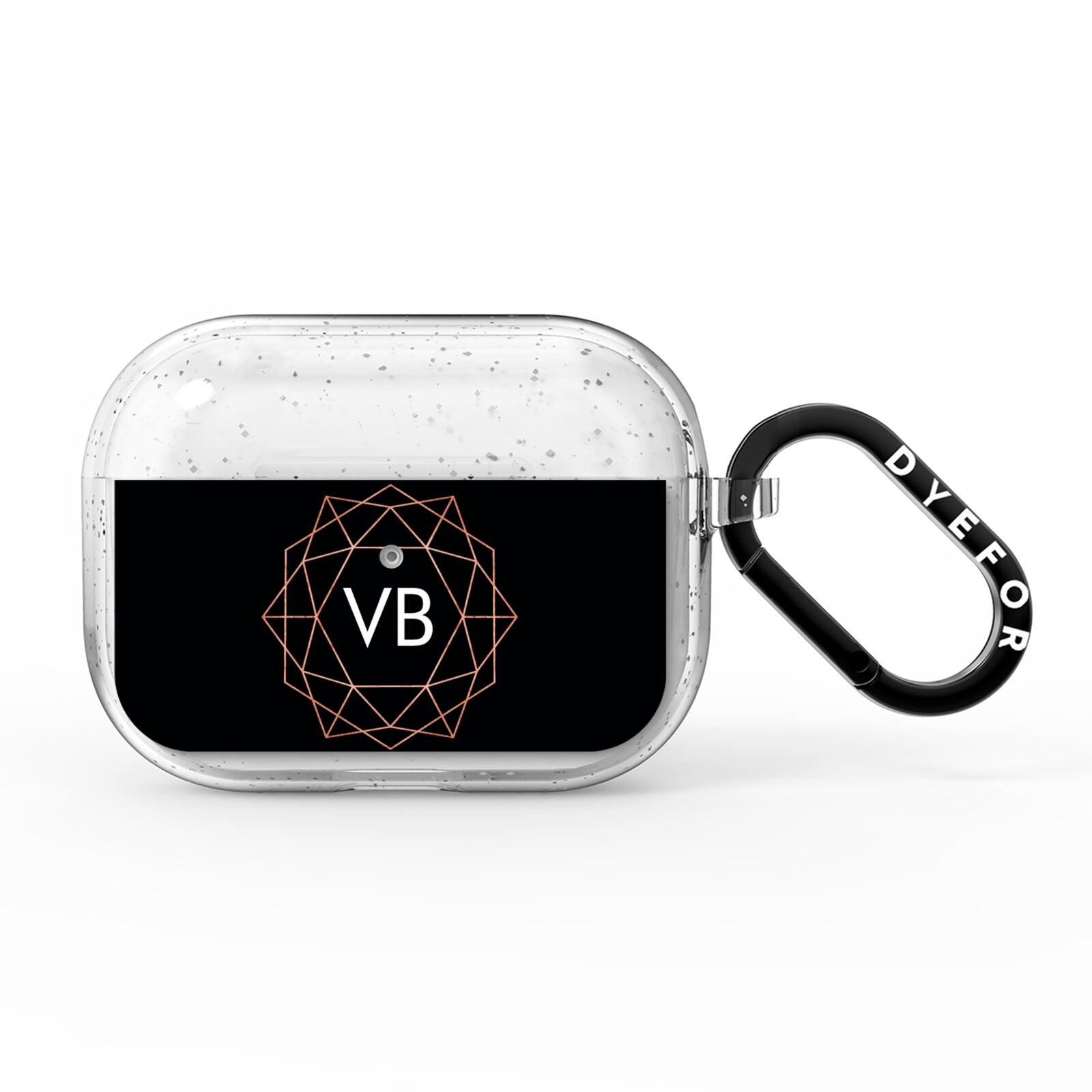 Personalised Black Rose Gold Initials Geometric AirPods Pro Glitter Case