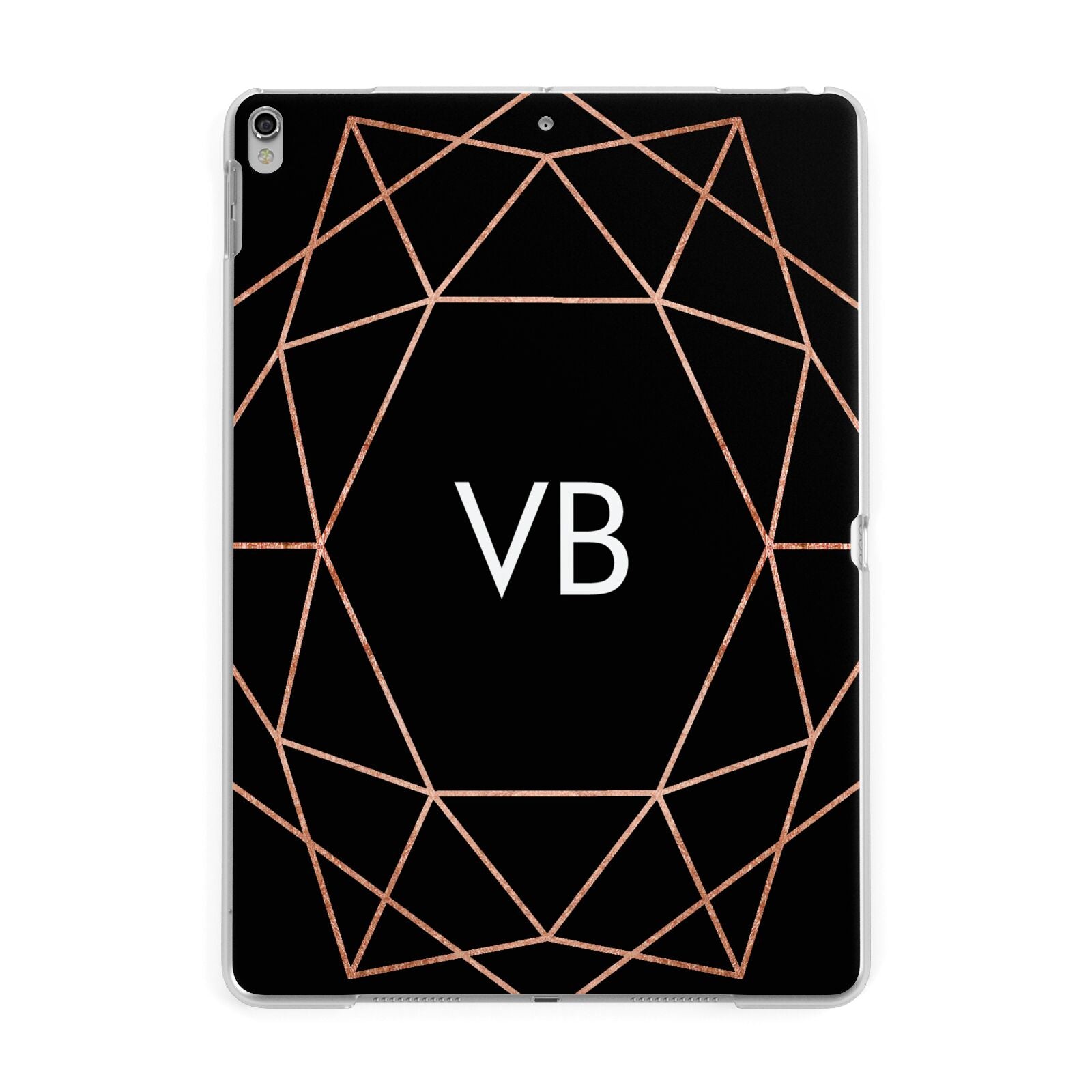 Personalised Black Rose Gold Initials Geometric Apple iPad Silver Case