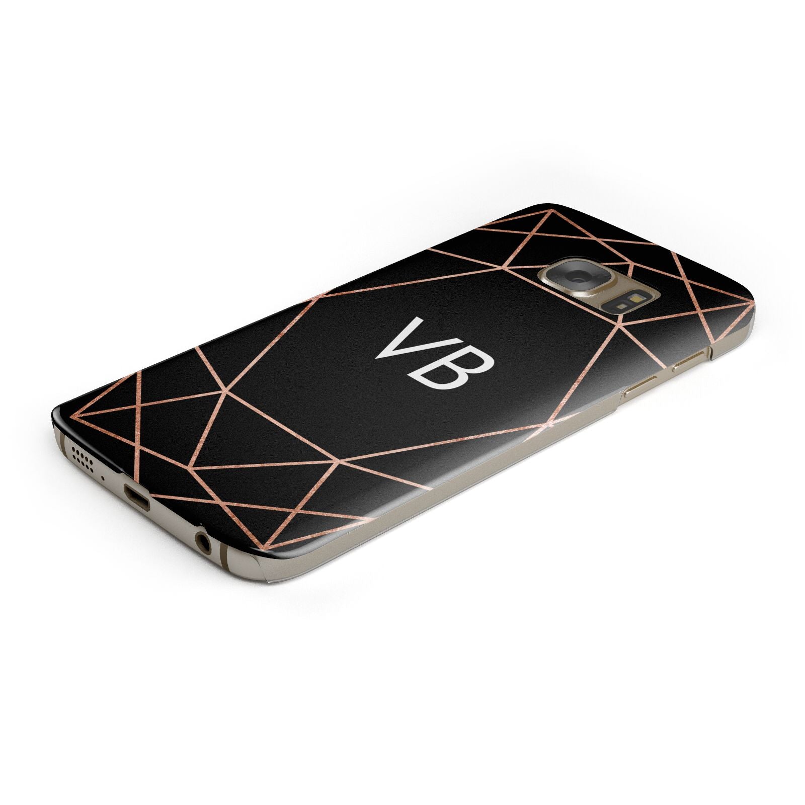 Personalised Black Rose Gold Initials Geometric Protective Samsung Galaxy Case Angled Image