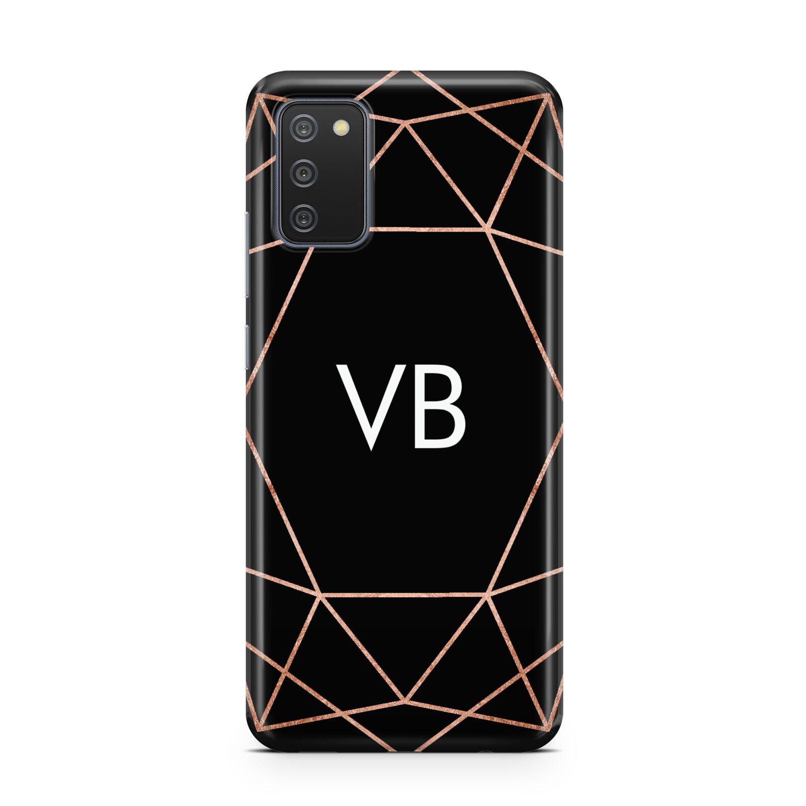 Personalised Black Rose Gold Initials Geometric Samsung A02s Case