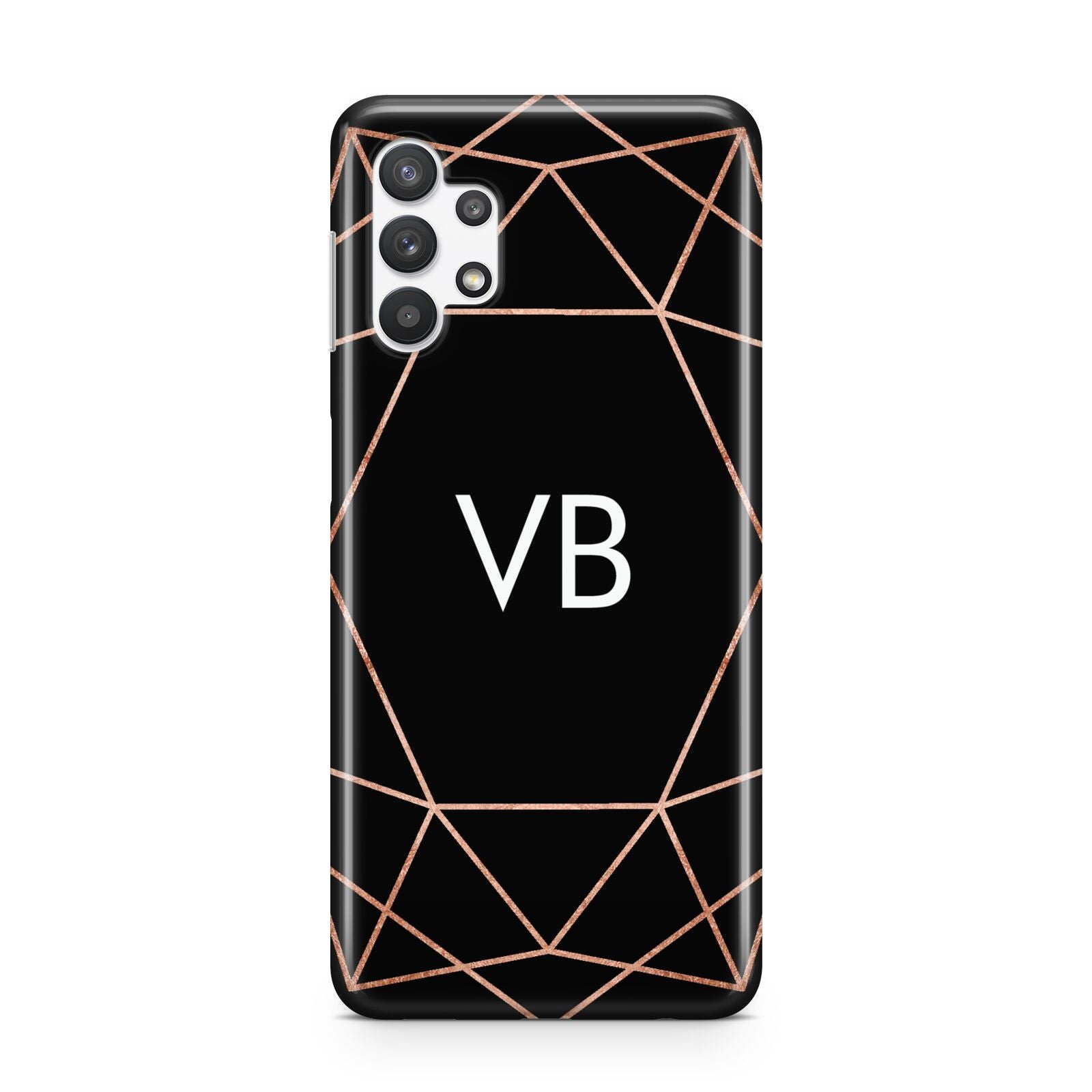 Personalised Black Rose Gold Initials Geometric Samsung A32 5G Case