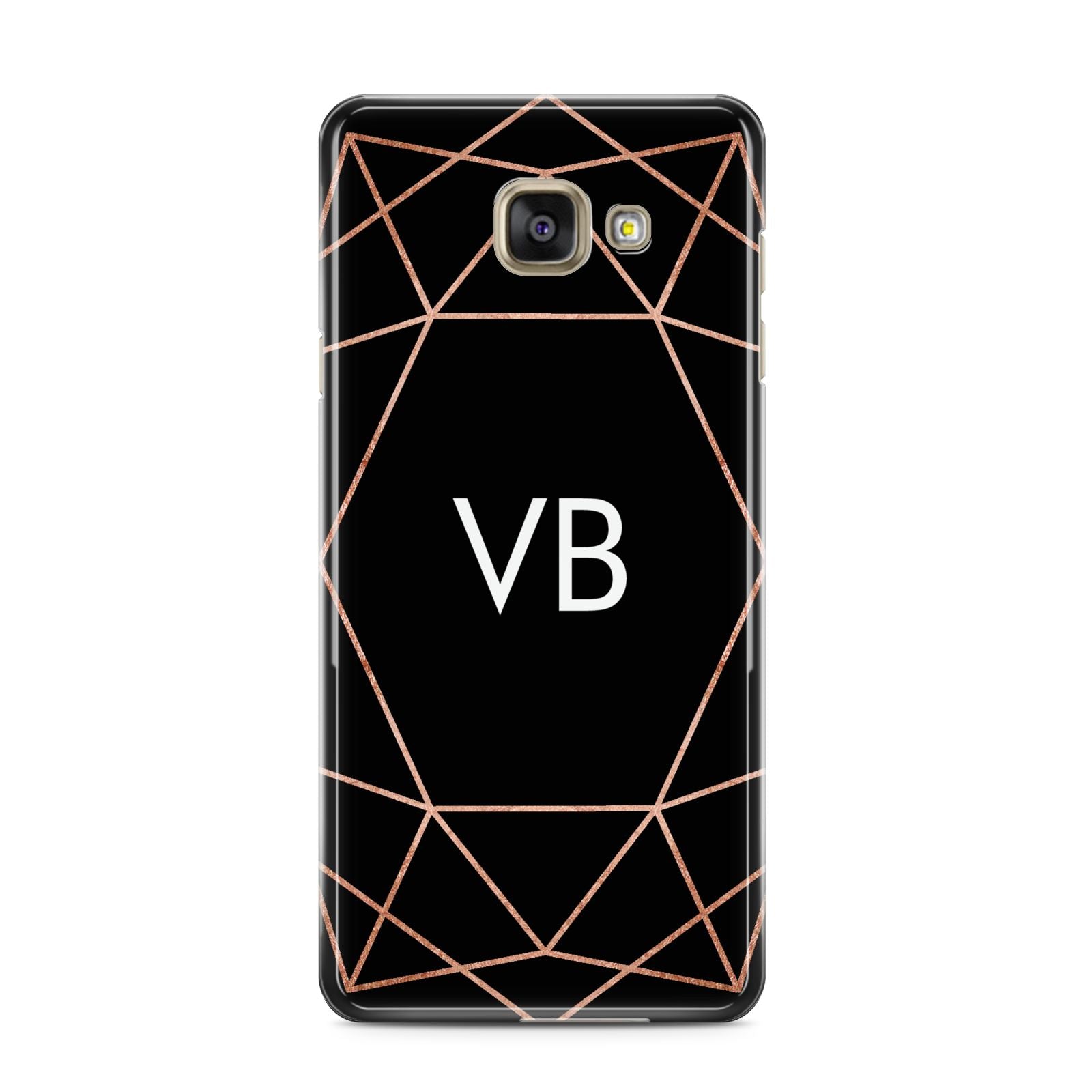 Personalised Black Rose Gold Initials Geometric Samsung Galaxy A3 2016 Case on gold phone