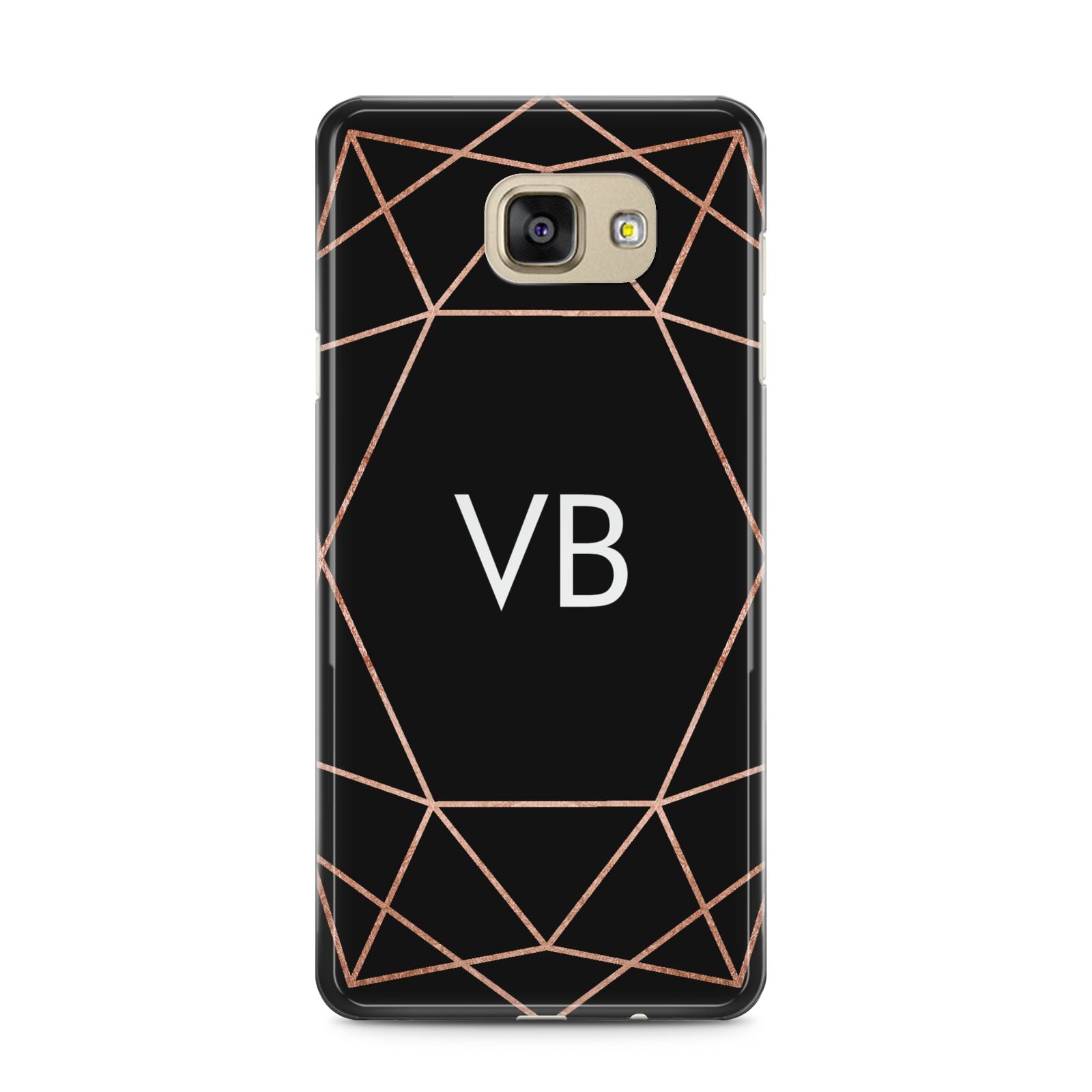 Personalised Black Rose Gold Initials Geometric Samsung Galaxy A5 2016 Case on gold phone