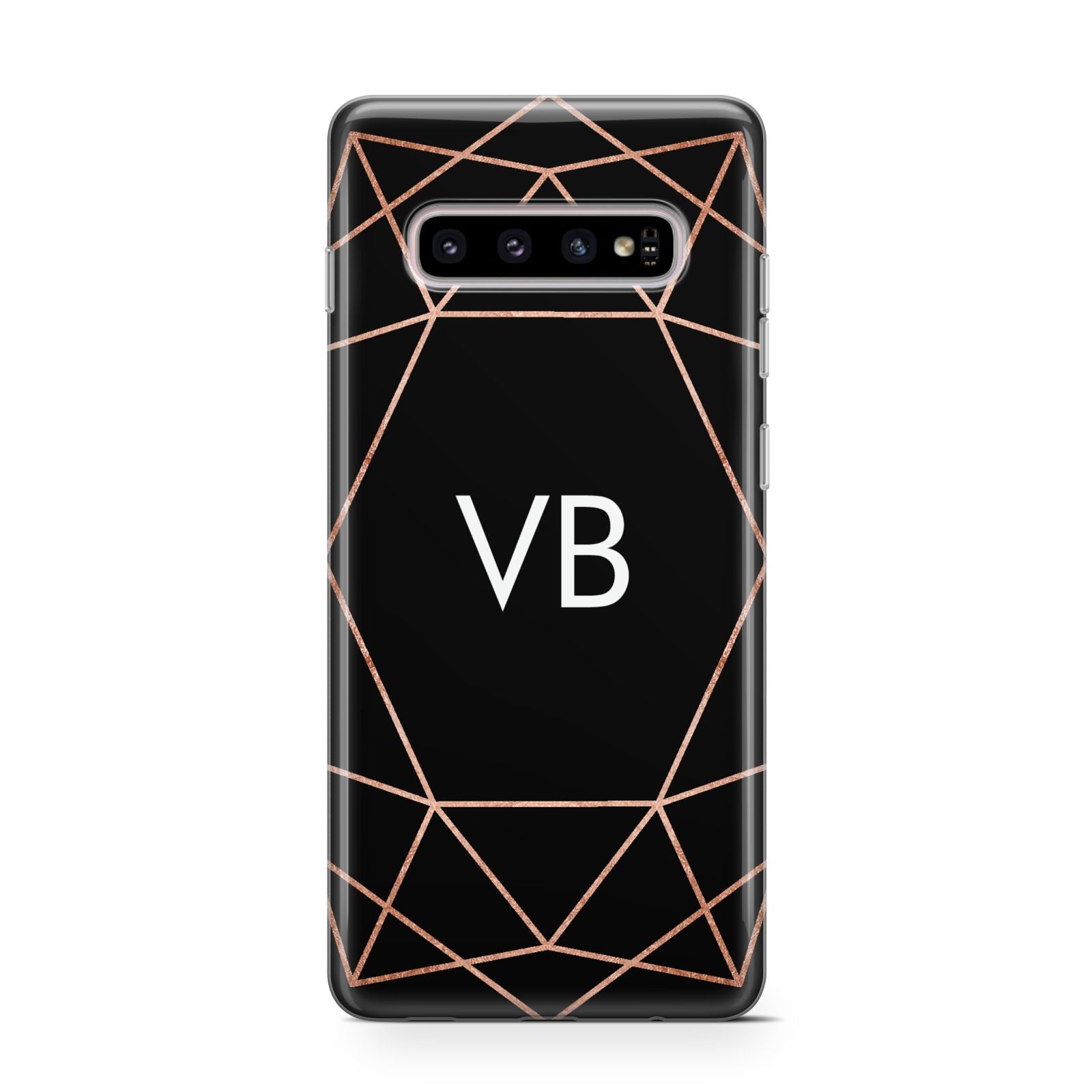 Personalised Black Rose Gold Initials Geometric Samsung Galaxy S10 Case