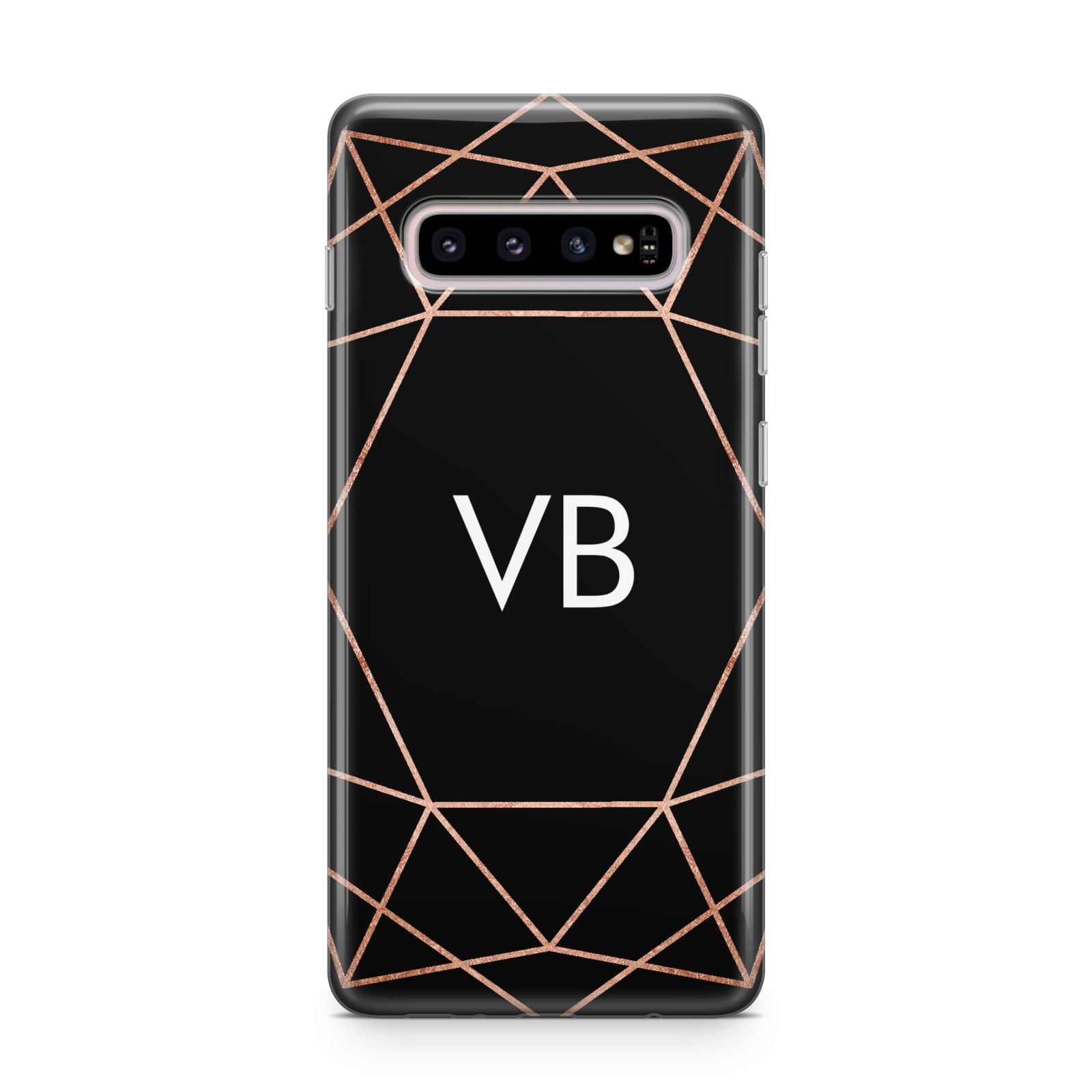 Personalised Black Rose Gold Initials Geometric Samsung Galaxy S10 Plus Case