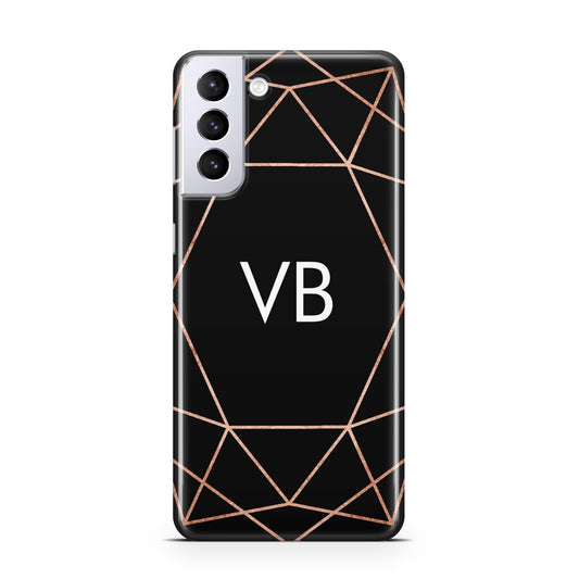 Personalised Black Rose Gold Initials Geometric Samsung S21 Plus Phone Case