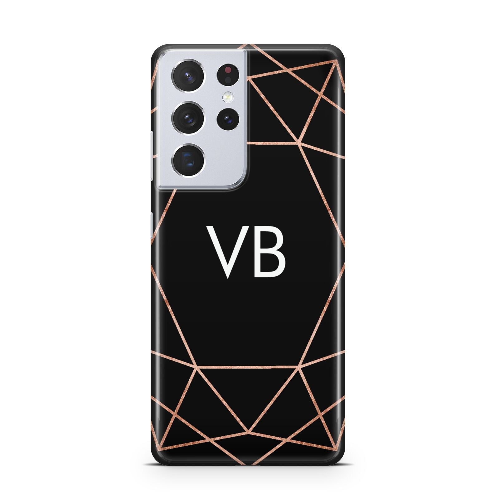 Personalised Black Rose Gold Initials Geometric Samsung S21 Ultra Case