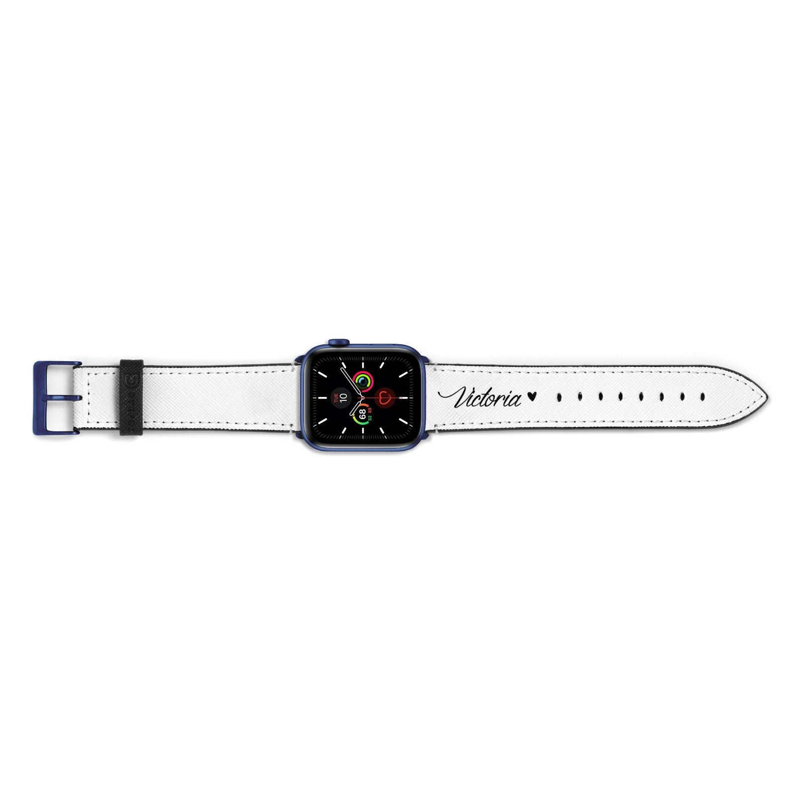 Personalised Black Script Name Heart Clear Apple Watch Strap Landscape Image Blue Hardware