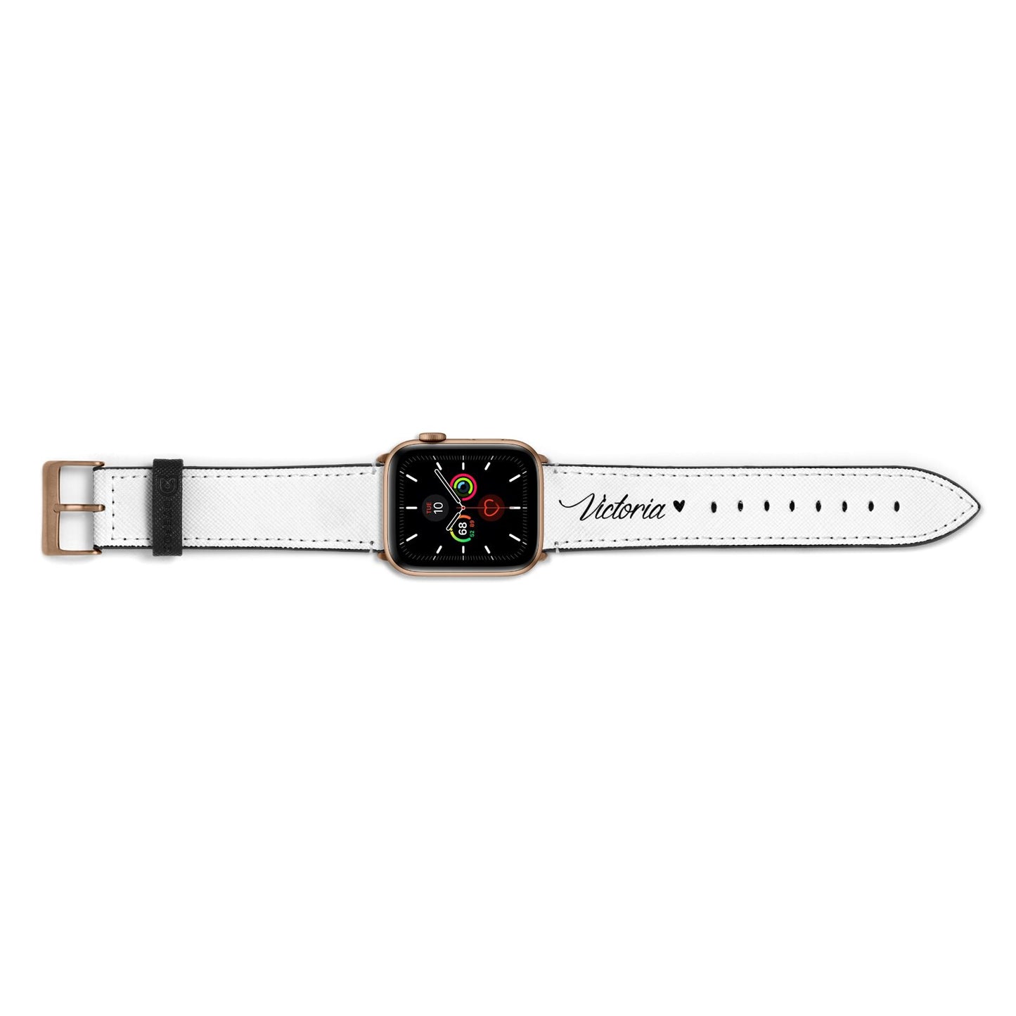 Personalised Black Script Name Heart Clear Apple Watch Strap Landscape Image Gold Hardware