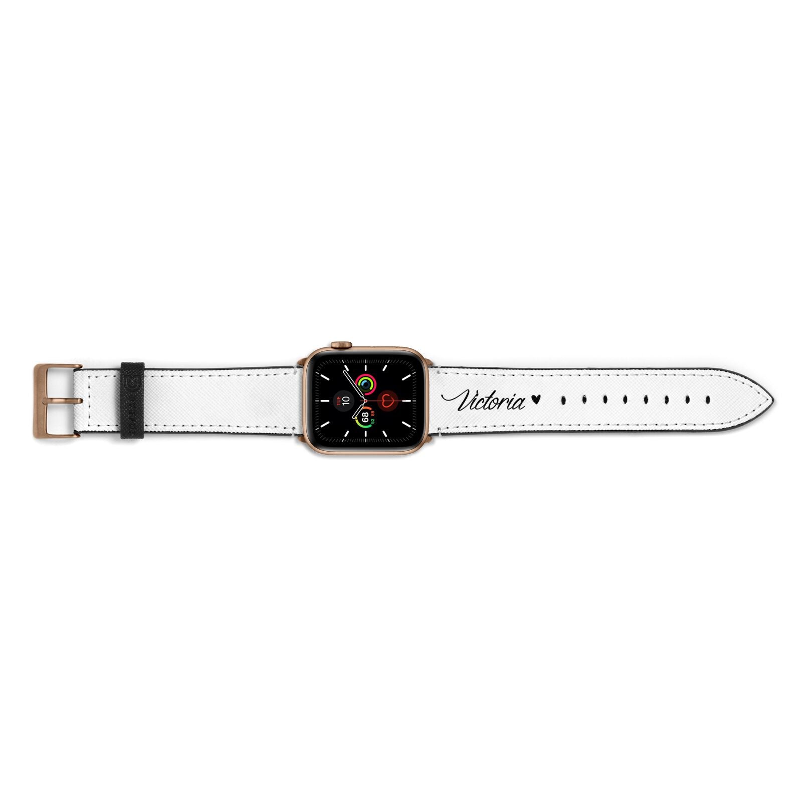 Personalised Black Script Name Heart Clear Apple Watch Strap Landscape Image Gold Hardware