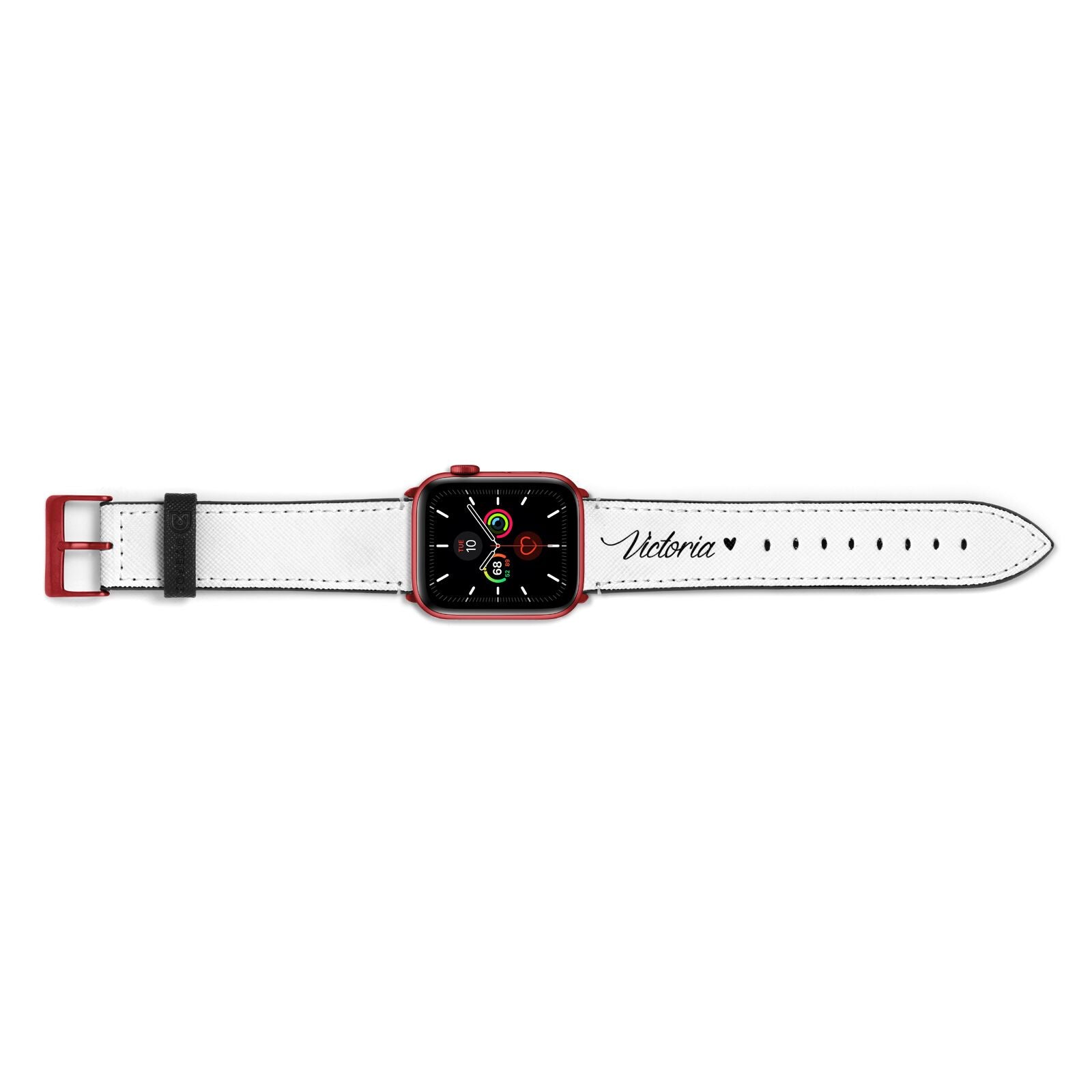 Personalised Black Script Name Heart Clear Apple Watch Strap Landscape Image Red Hardware