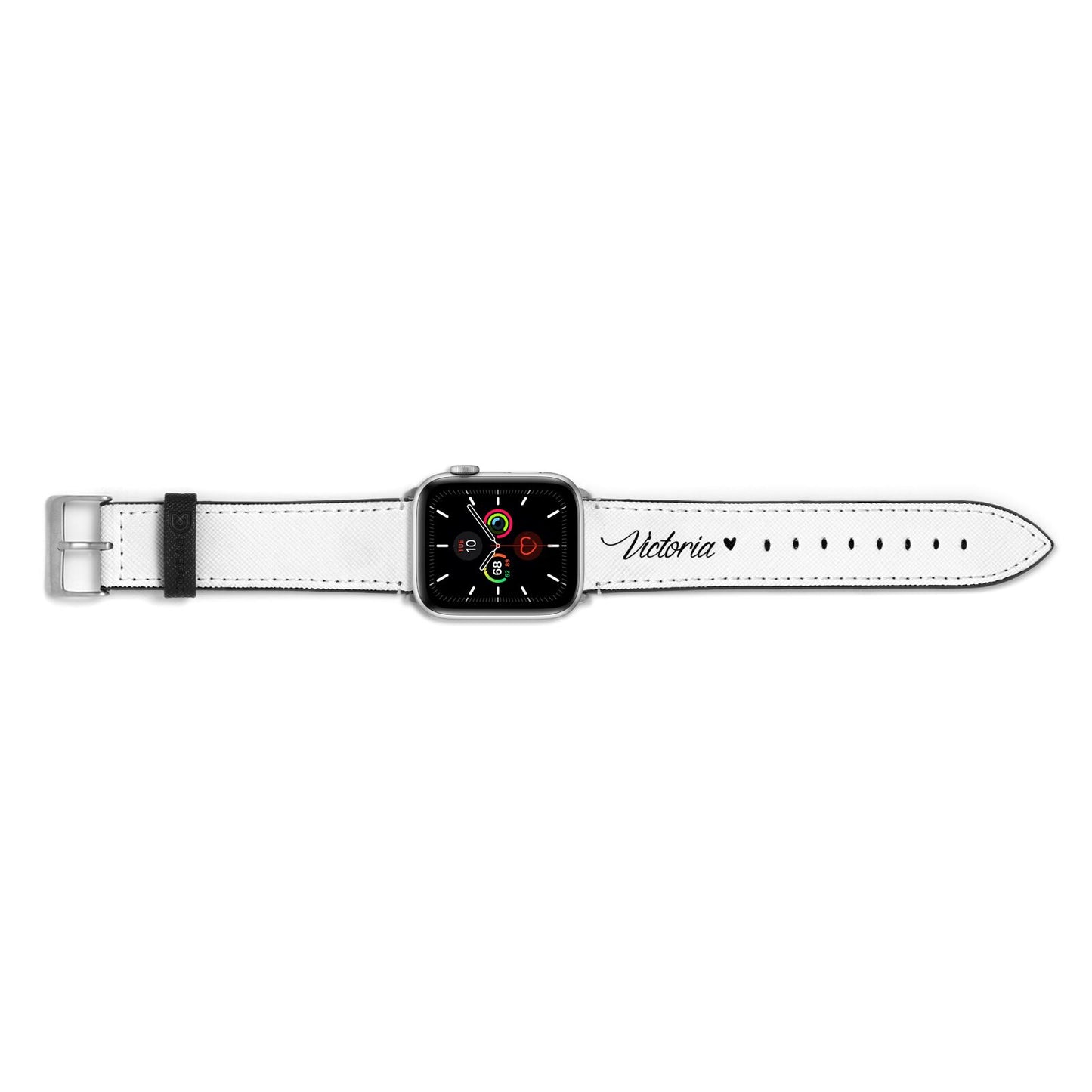 Personalised Black Script Name Heart Clear Apple Watch Strap Landscape Image Silver Hardware