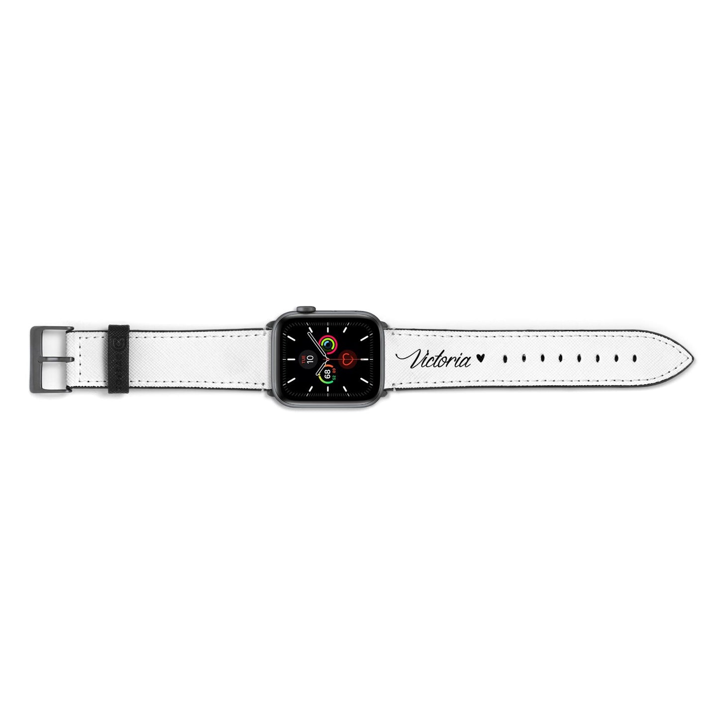 Personalised Black Script Name Heart Clear Apple Watch Strap Landscape Image Space Grey Hardware