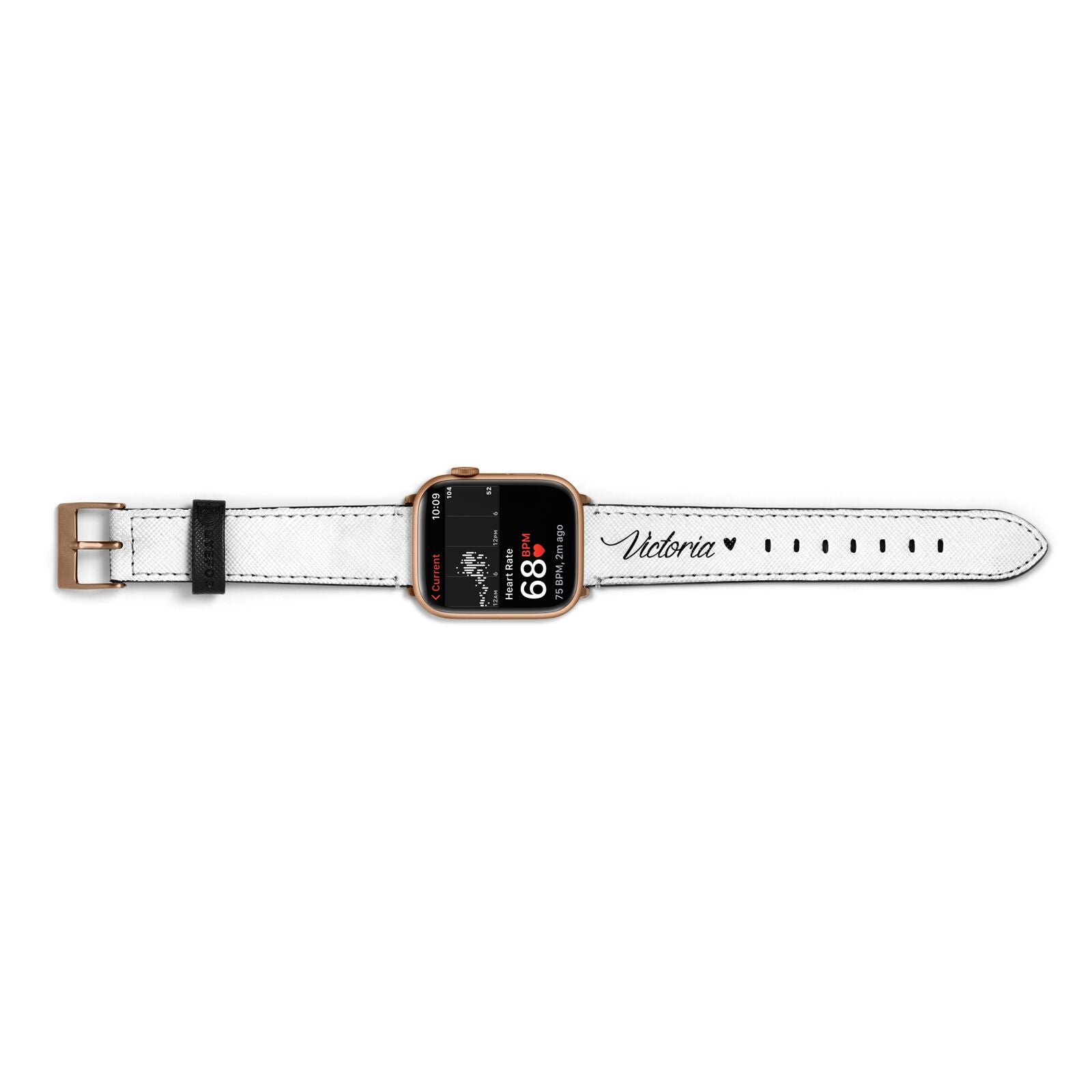 Personalised Black Script Name Heart Clear Apple Watch Strap Size 38mm Landscape Image Gold Hardware