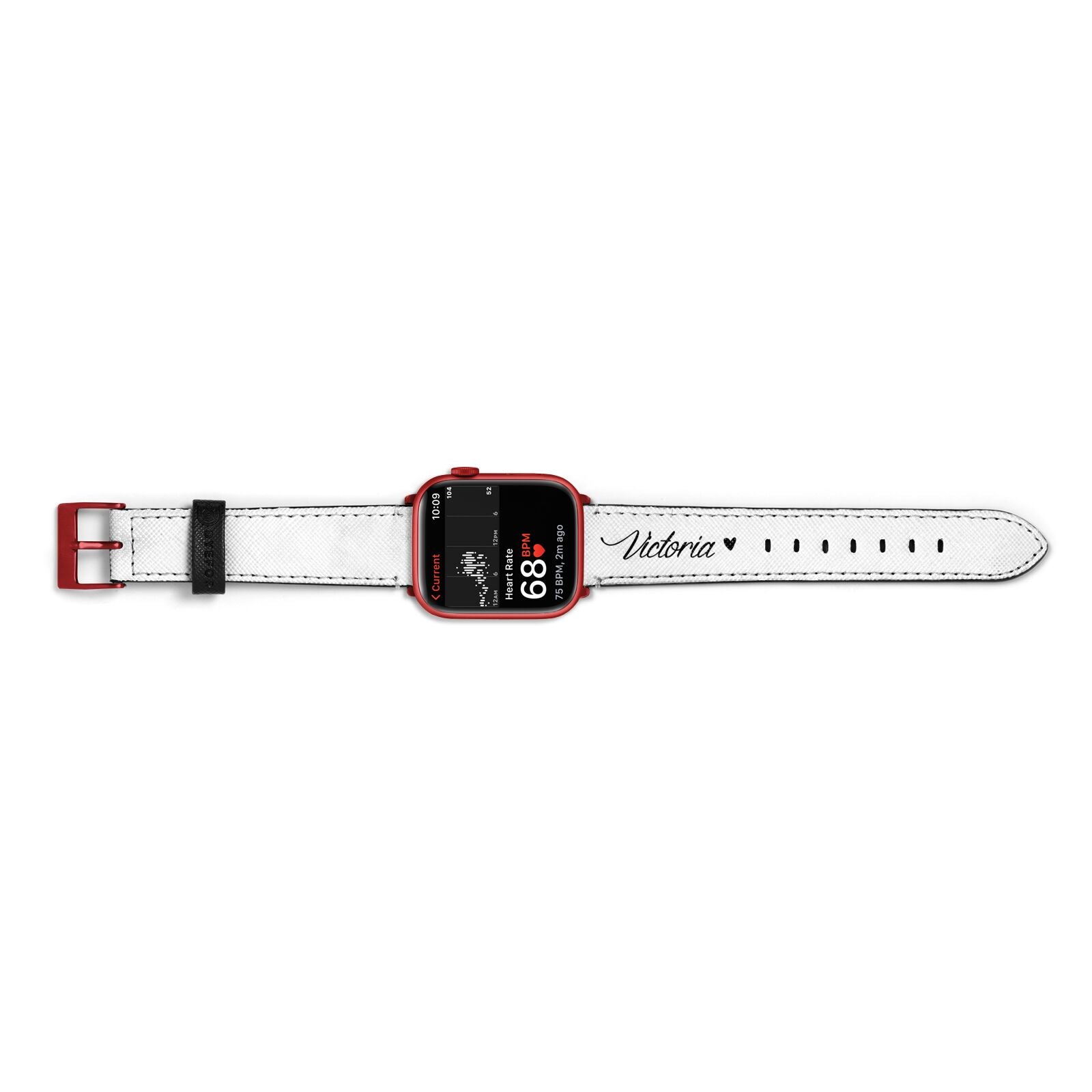 Personalised Black Script Name Heart Clear Apple Watch Strap Size 38mm Landscape Image Red Hardware