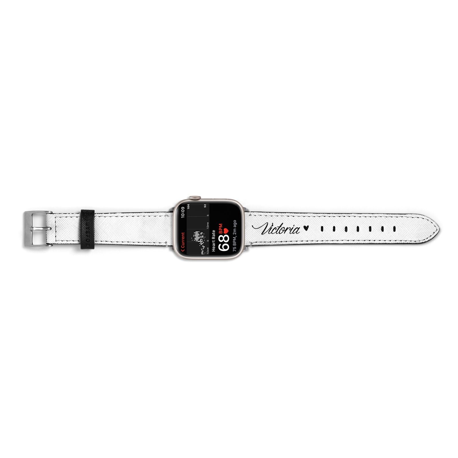 Personalised Black Script Name Heart Clear Apple Watch Strap Size 38mm Landscape Image Silver Hardware