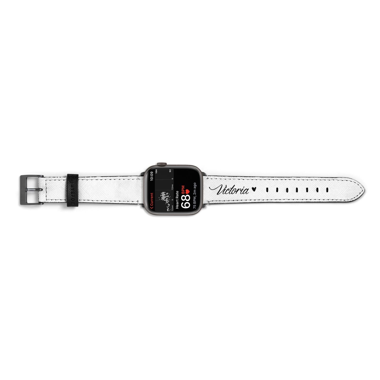 Personalised Black Script Name Heart Clear Apple Watch Strap Size 38mm Landscape Image Space Grey Hardware