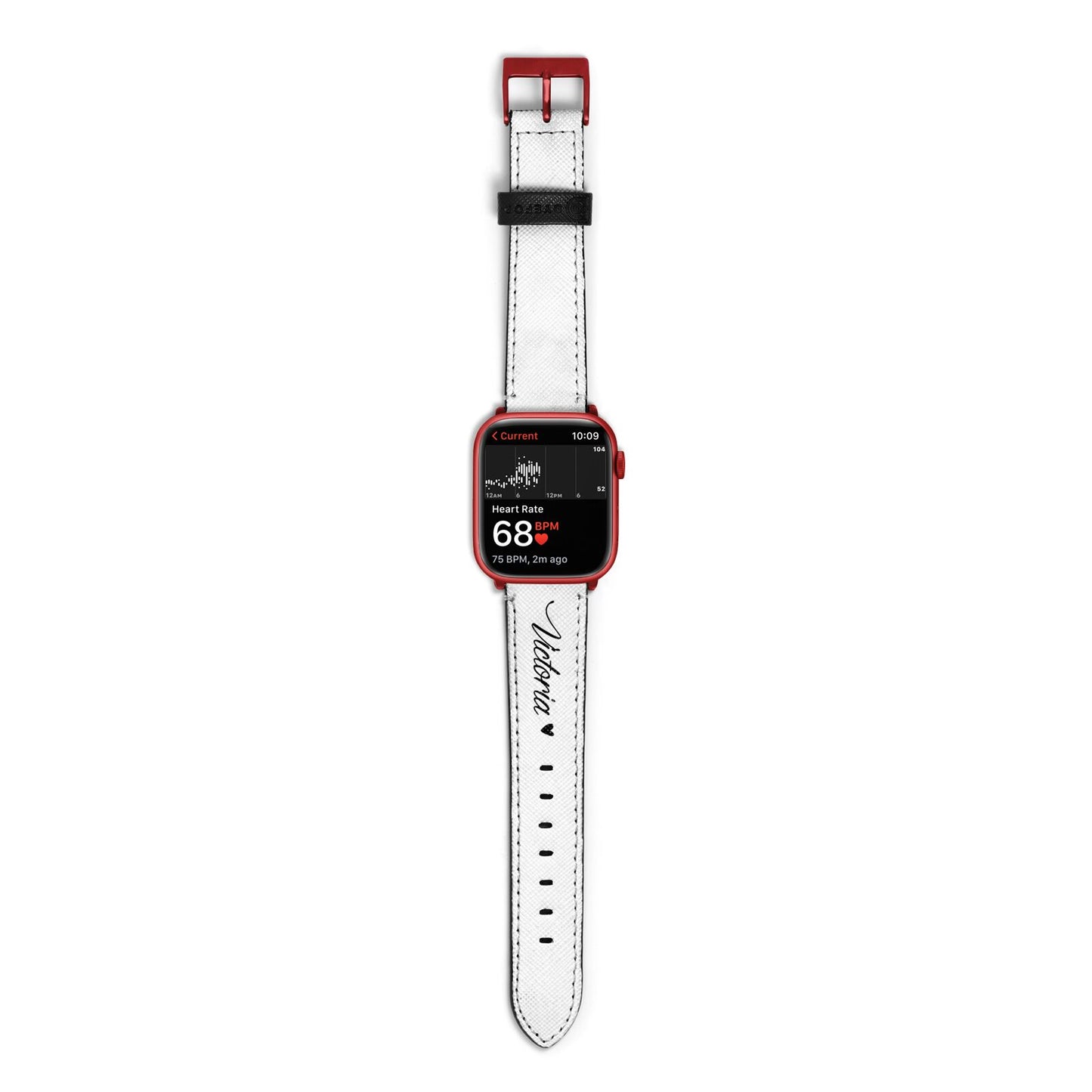Personalised Black Script Name Heart Clear Apple Watch Strap Size 38mm with Red Hardware