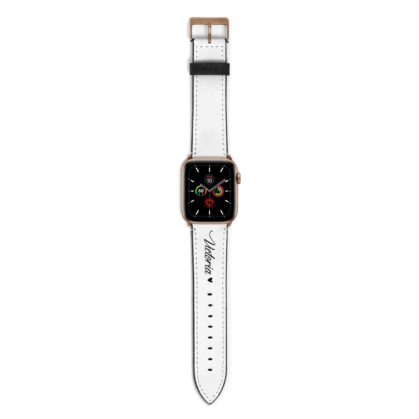 Personalised Black Script Name Heart Clear Apple Watch Strap with Gold Hardware