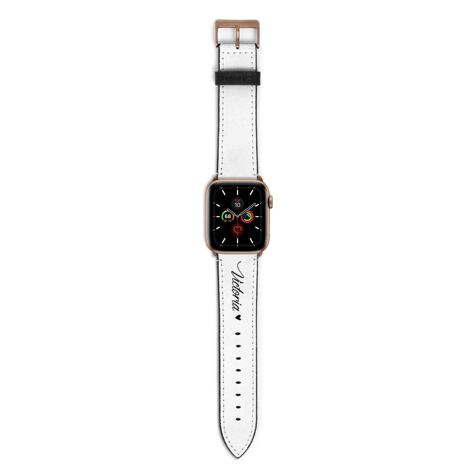 Personalised Black Script Name Heart Clear Apple Watch Strap with Gold Hardware