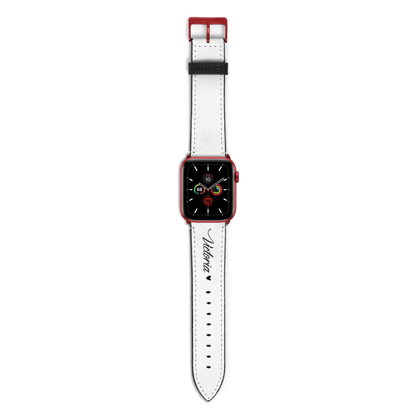 Personalised Black Script Name Heart Clear Apple Watch Strap with Red Hardware