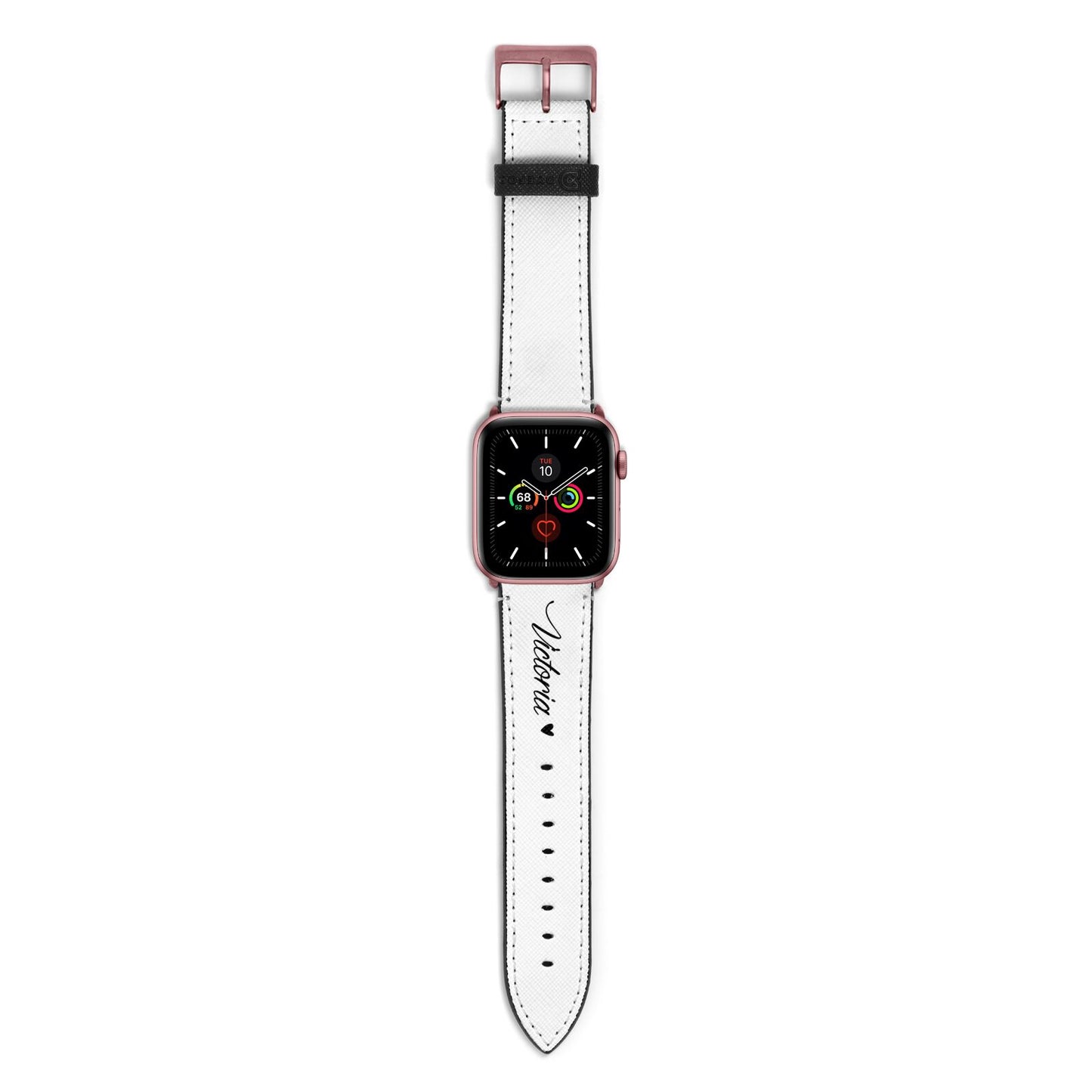 Personalised Black Script Name Heart Clear Apple Watch Strap with Rose Gold Hardware