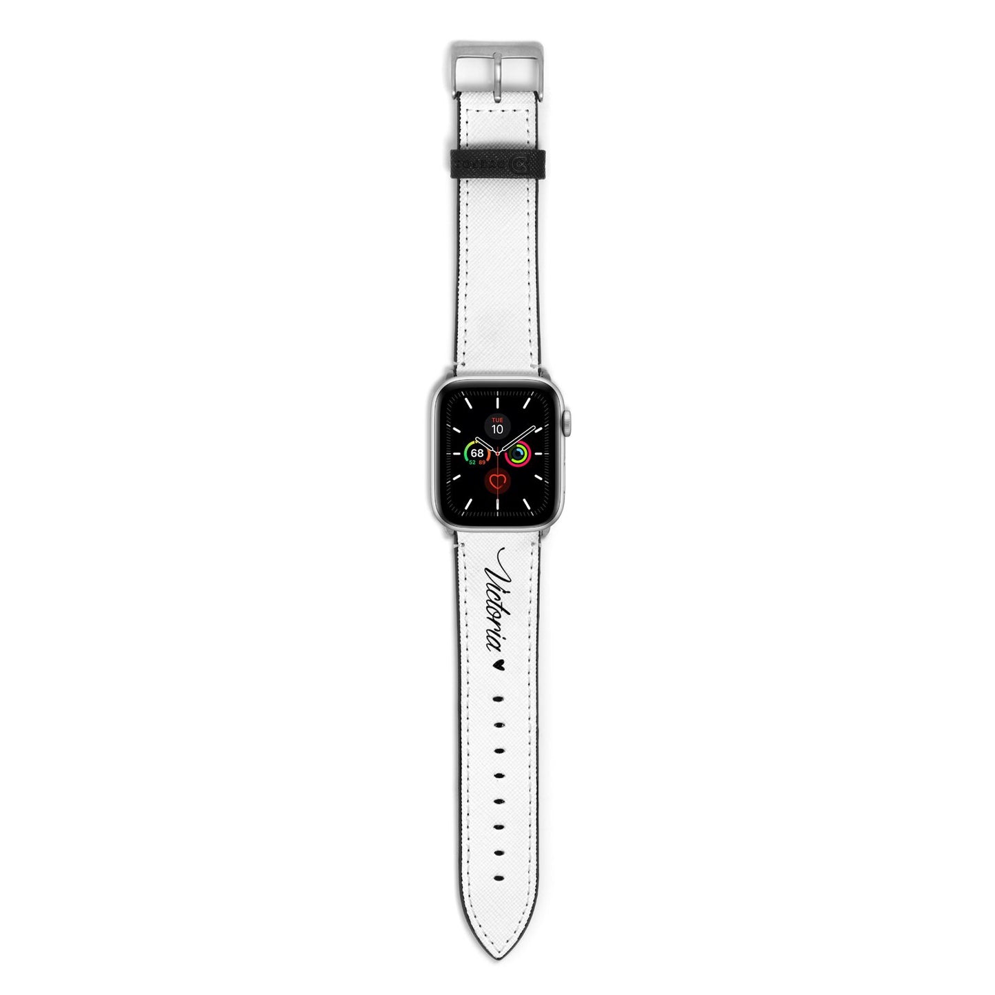 Personalised Black Script Name Heart Clear Apple Watch Strap with Silver Hardware