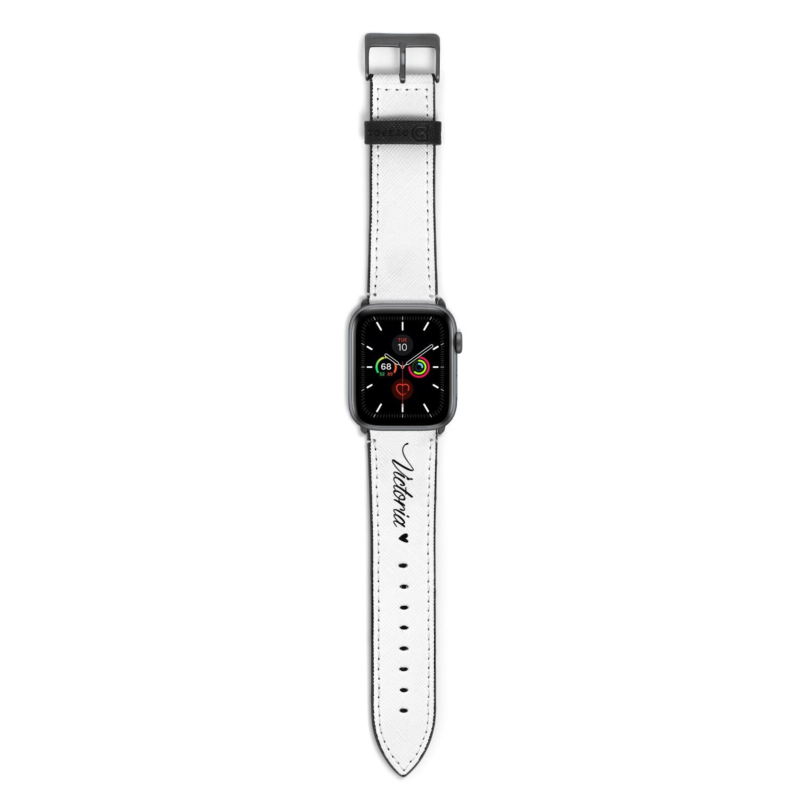 Personalised Black Script Name Heart Clear Apple Watch Strap with Space Grey Hardware