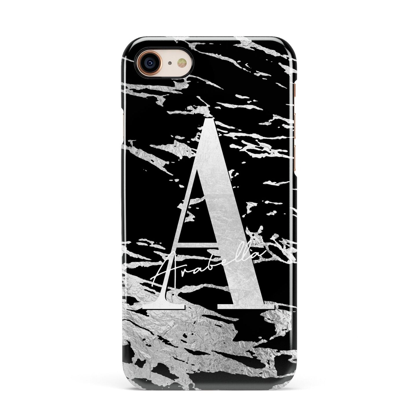 Personalised Black Silver Initial Apple iPhone 7 8 3D Snap Case