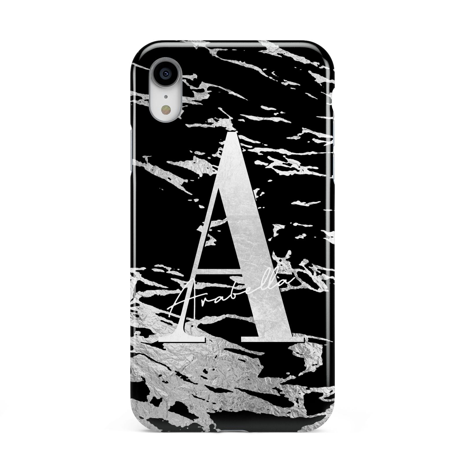 Personalised Black Silver Initial Apple iPhone XR White 3D Tough Case